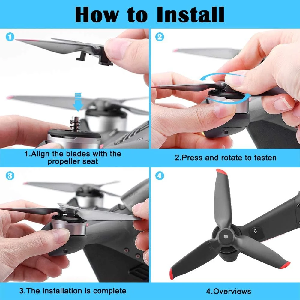 پروانه های FPV سنهای، 2 جفت، سازگار با پهپاد DJI FPV Combo، باله های پروانه برای پهپاد نمایشی UAV کوادکوپتر با دوربین 4K - لبه قرمز