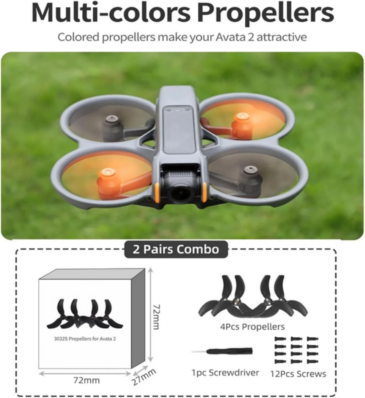 ملخ های جایگزین Skeido مدل Avata 2 3032S (نارنجی) - 2 جفت ملخ یدکی برای DJI Avata 2