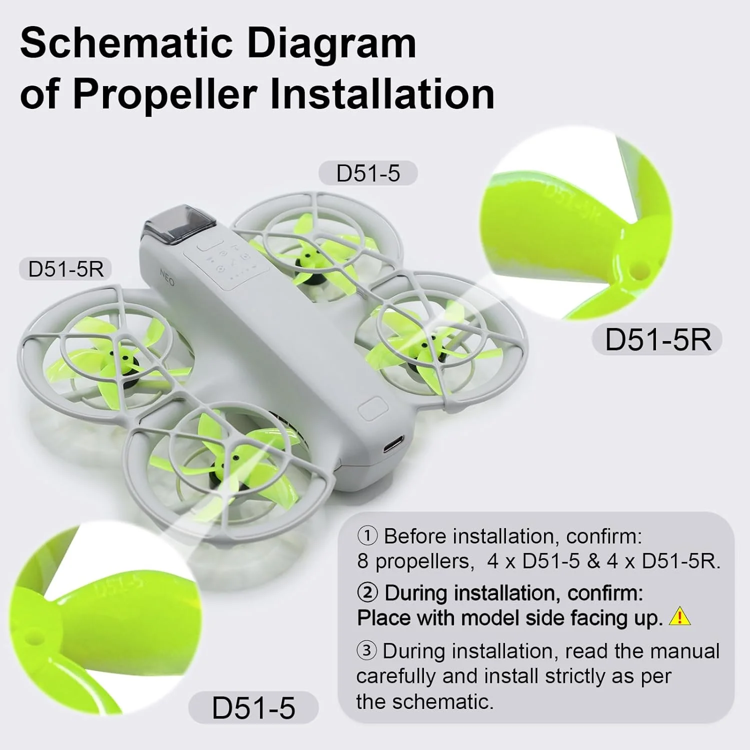پره های ملخ رنگی برای پهپاد NEO DJI، قدرت بی صدا، کاهش نویز، جایگزین بال های تراورس پهپاد
