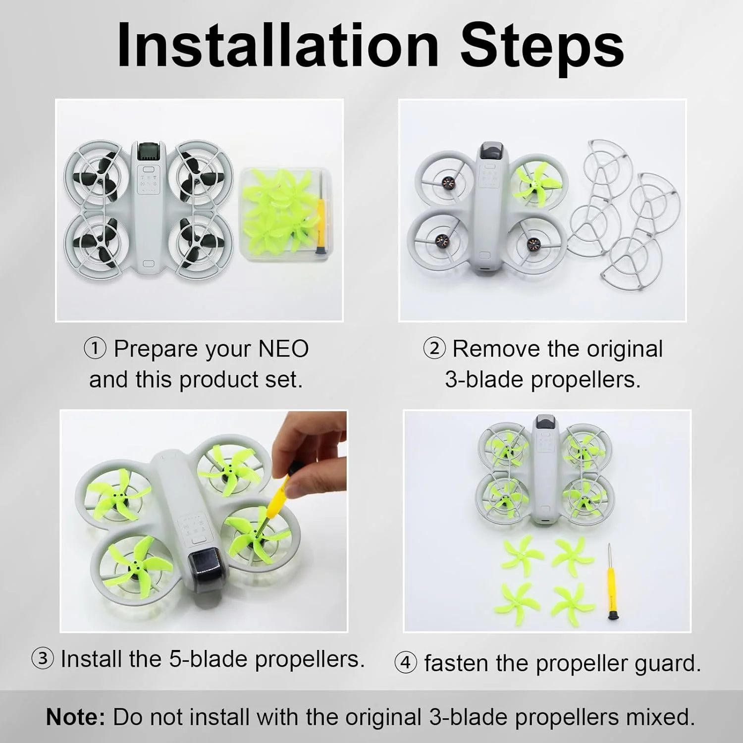 پره های ملخ رنگی برای پهپاد NEO DJI، قدرت بی صدا، کاهش نویز، جایگزین بال های تراورس پهپاد