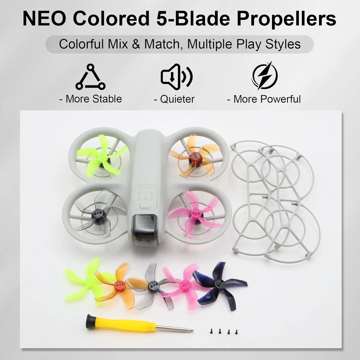 پره های رنگی ملخ برای پهپاد NEO، قدرت بی صدا، کاهش نویز، جایگزینی بال های تراورس پهپاد، لوازم جانبی پهپاد