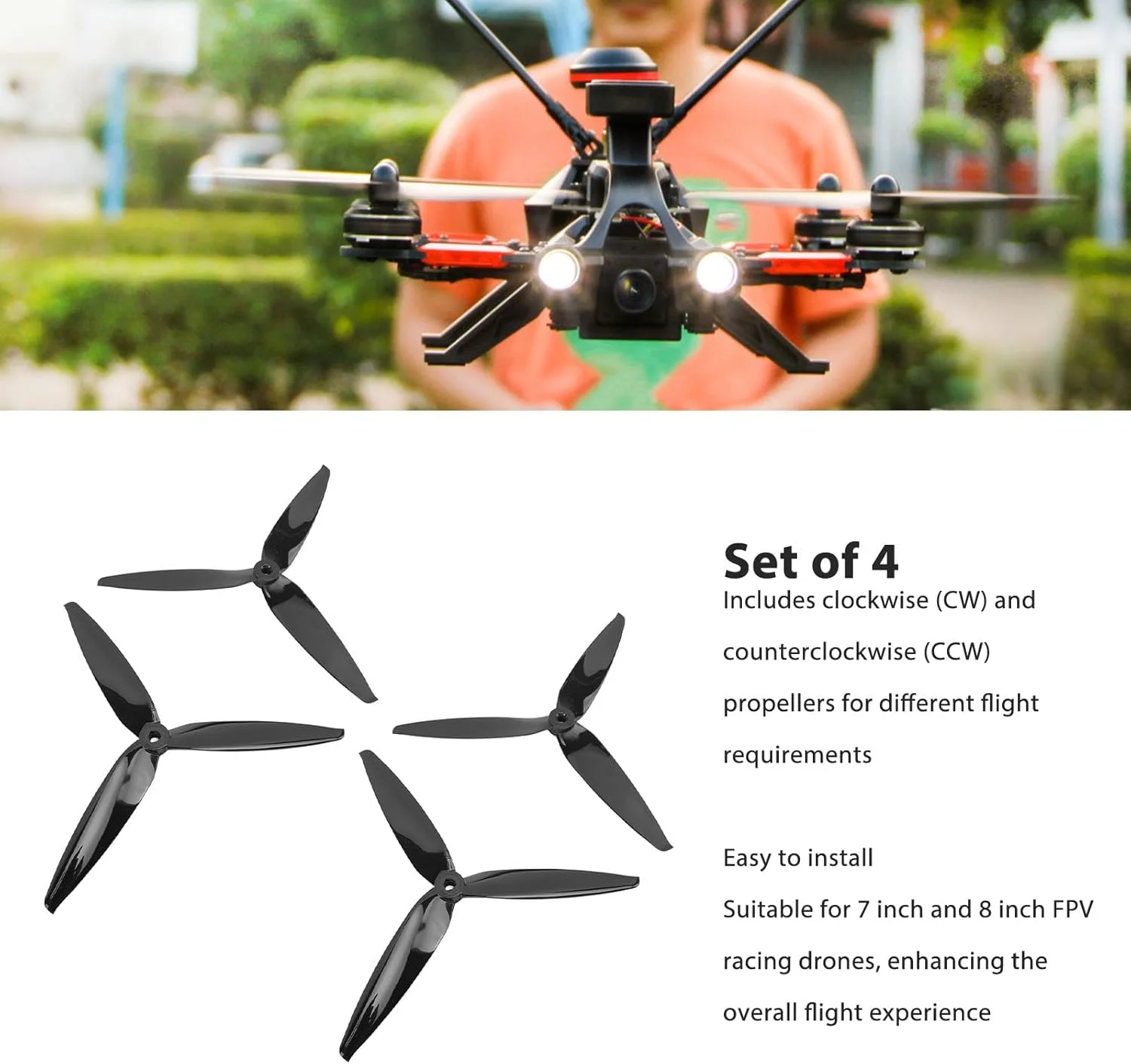 پروانه/بال پهپاد RC از جنس پلی کربنات 7040 مناسب برای پهپادهای مسابقه ای 7 و 8 اینچی با 3 پره، چرخش راستگرد و چپگرد، سبک و بادوام (مشکی) پروانه/بال پهپاد RC از جنس پلی کربنات 7040 مناسب برای پهپادهای مسابقه ای 7 و 8 اینچی با 3 پره، چرخش راستگرد و چپگرد، سبک و بادوام (مشکی)