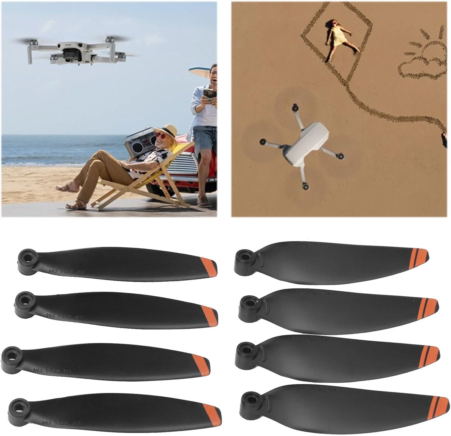 پروانه کوادکوپتر Fdit، 2 جفت پروانه جایگزین با قدرت کشش قوی و عملکرد پرواز آرام برای علاقه مندان به کوادکوپتر (لبه های نارنجی)