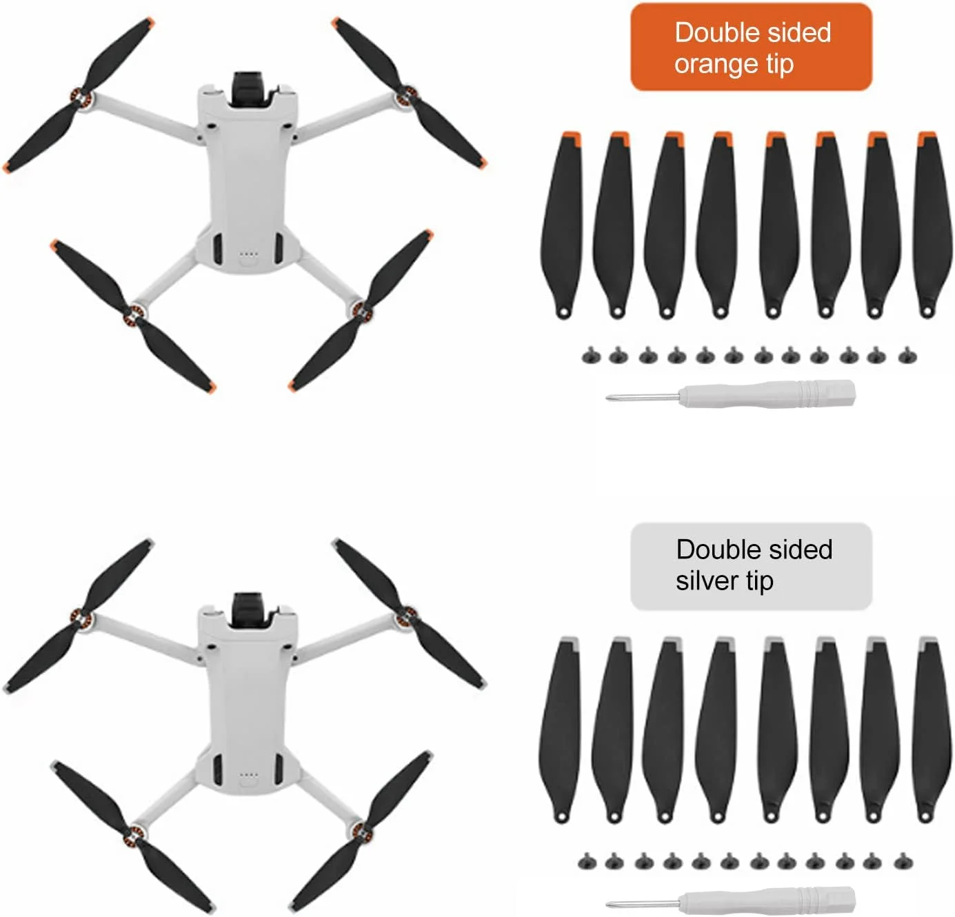 پروانه 6030F عمومی، ساخته شده از پلاستیک انعطاف پذیر و مقاوم، پروانه دو طرفه راه راه برای مینی 3 پرو (نوک نقره ای)