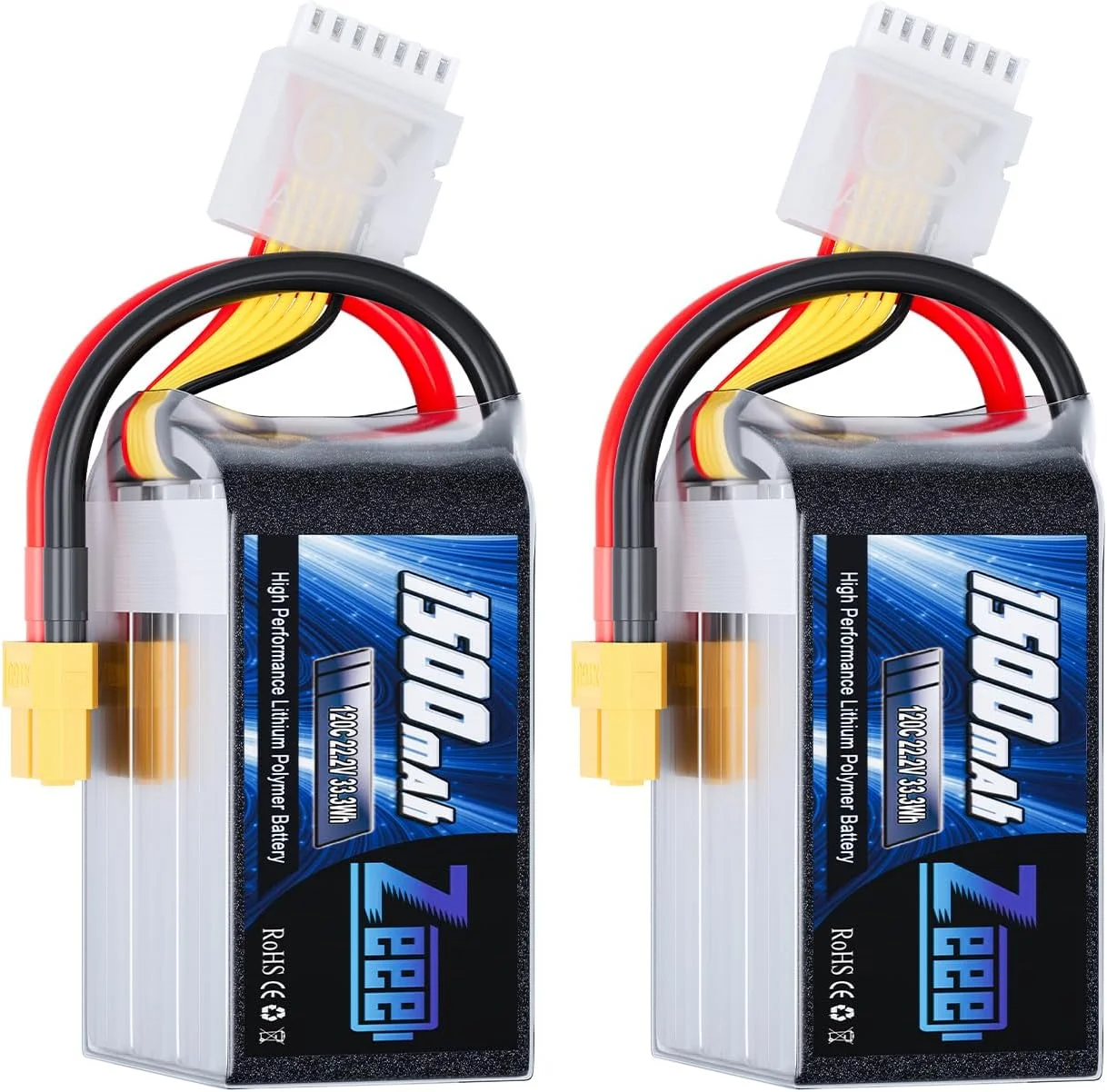 باطری لیپو 6S زی 1500mAh 22.2V 120C با کانکتور XT60 باطری گرافن RC برای FPV پهپاد کوادکوپتر هلیکوپتر هواپیما قایق RC مدل های مسابقه ای (2 عدد)