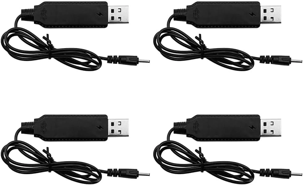 4 عدد کابل شارژ باتری USB برای پهپاد، شارژر باتری لیتیوم پلیمر 3.7 ولت با پورت DC 2.0 میلی‌متری برای قطعات پهپاد، کوادکوپتر، هواپیماهای FPV وای‌فای