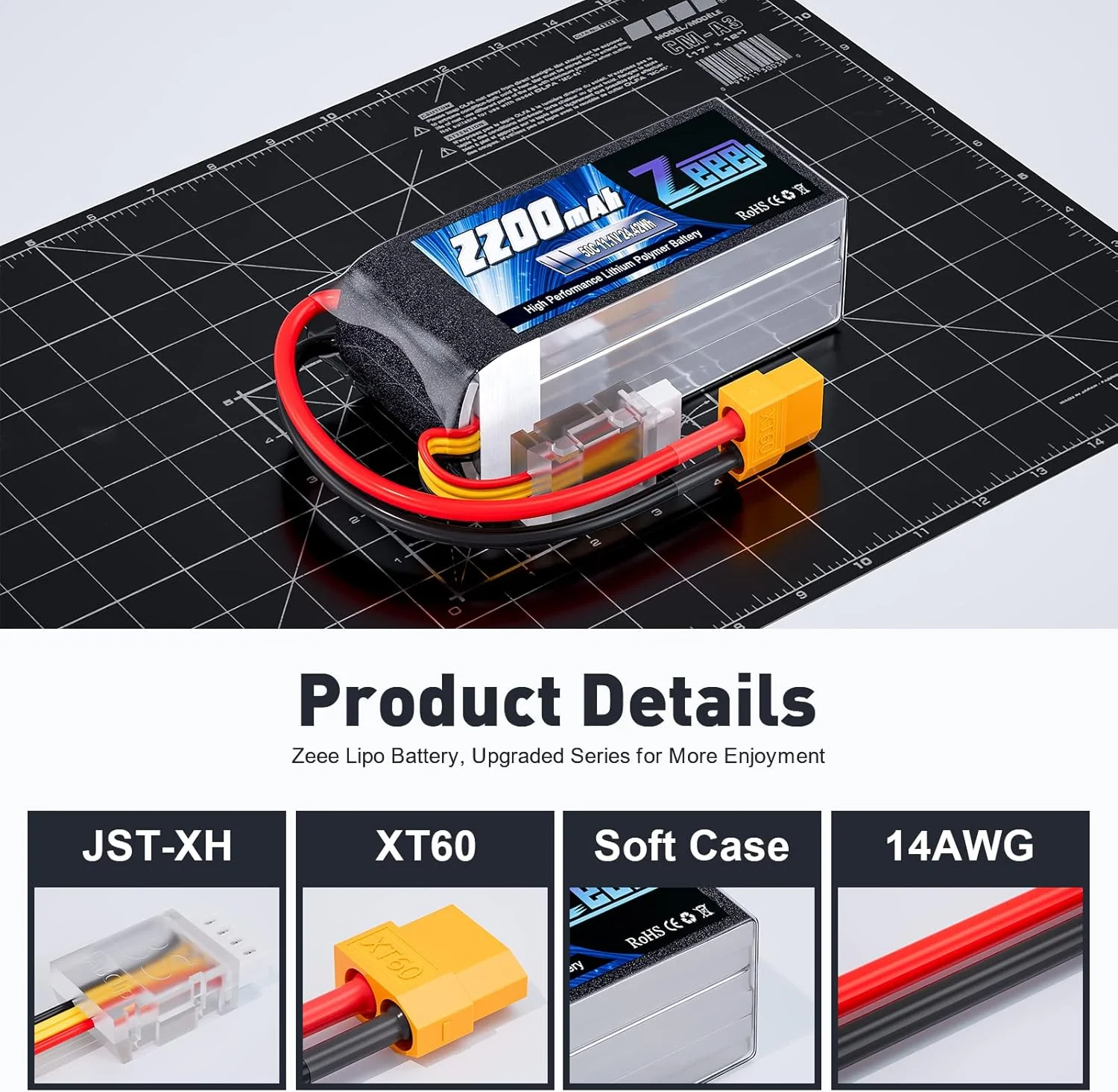 بسته باتری کوتاه 3S لیپو 2200mAh 11.1V 50C با پلاگ XT60 برای ماشین کنترلی، کامیون کنترلی، وسایل نقلیه کنترلی، قایق، پهپاد، هواپیمای کنترلی، کوادکوپتر، هلیکوپتر، مدل های مسابقه ای FPV (بسته 2 عددی)