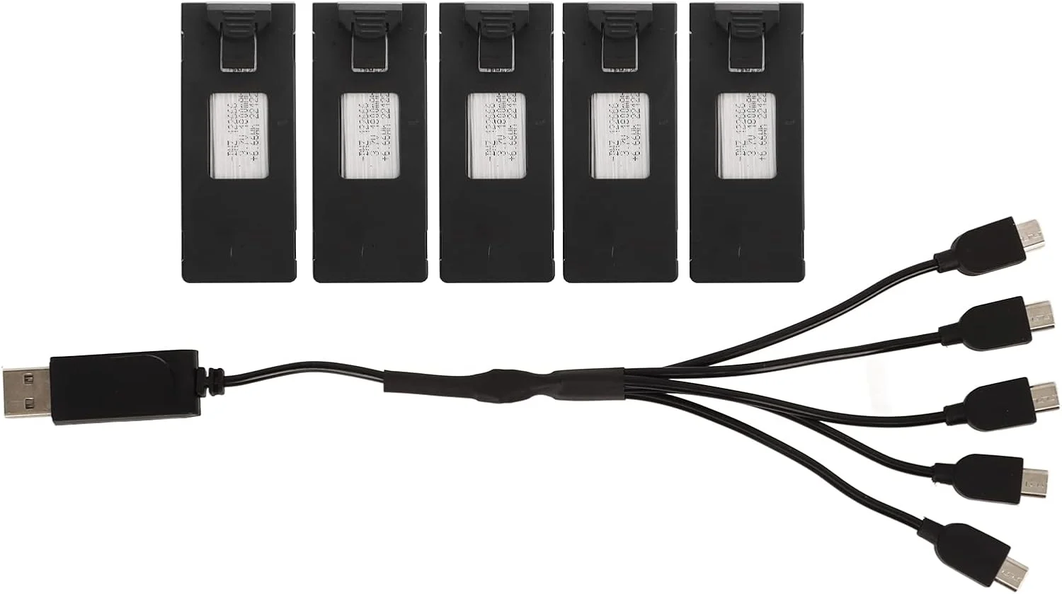 باتری لیتیومی پهپاد RC تریسر، 5 عدد باتری لیتیومی قابل شارژ 3.7 ولت 1800 میلی آمپر ساعتی برای پهپاد RC مدل E88 E88PRO LsE525 E525 PRO، باتری پهپاد RC پایدار و قابل حمل به همراه کابل شارژ 1 به 5