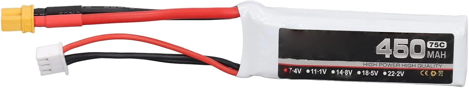 باتری لیتیومی هواپیمای کنترلی Tuwei، باتری پهپاد مسابقه ای FPV سلول درجه یک با عملکرد بالا 450 میلی آمپر ساعت فیلم فلش روکش آلومینیومی PP برای ارتقا (2S)