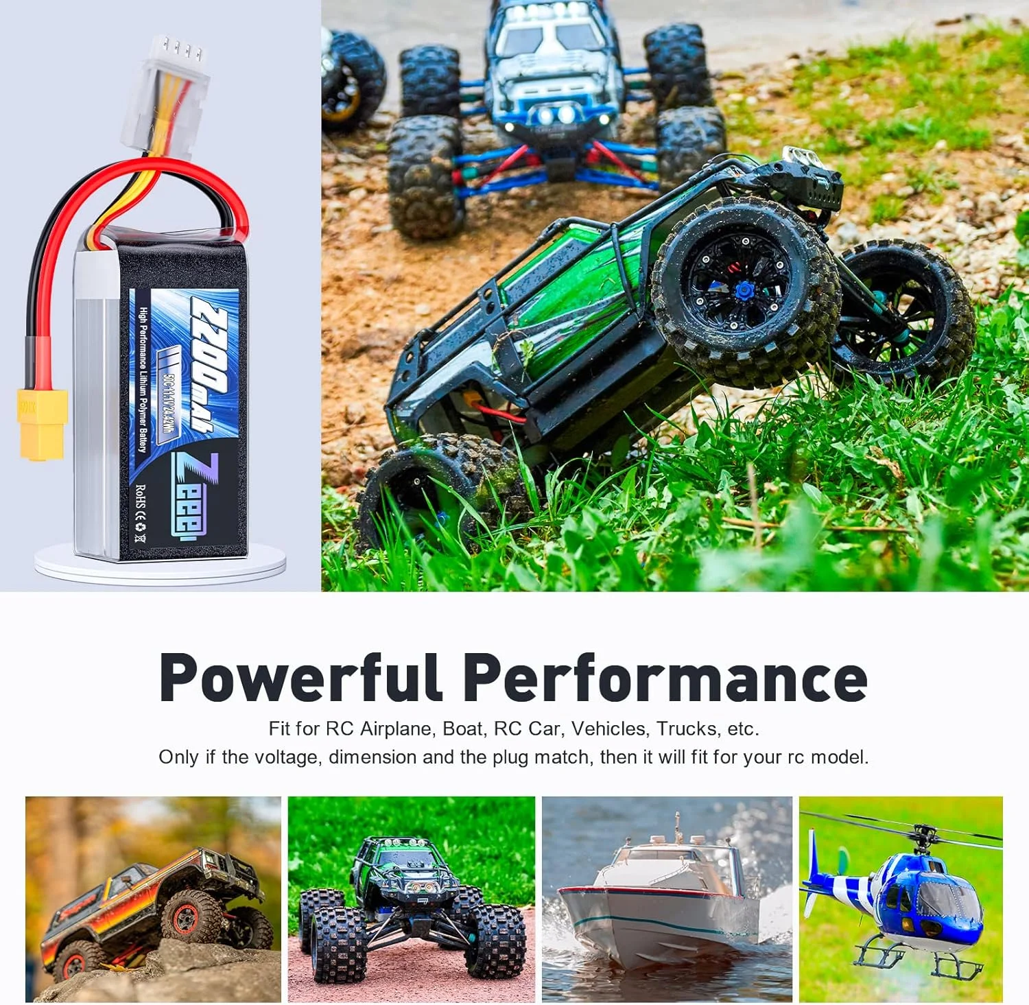 بسته باتری کوتاه 3S لیپو 2200mAh 11.1V 50C با پلاگ XT60 برای ماشین کنترلی، کامیون کنترلی، وسایل نقلیه کنترلی، قایق، پهپاد، هواپیمای کنترلی، کوادکوپتر، هلیکوپتر، مدل های مسابقه ای FPV (بسته 2 عددی)
