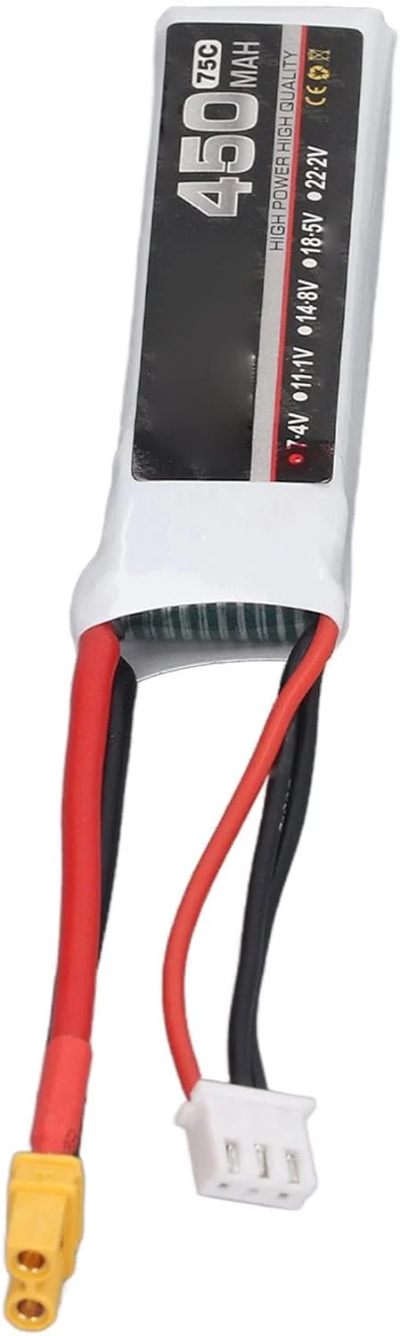 باتری لیتیومی هواپیمای کنترلی Tuwei، باتری پهپاد مسابقه ای FPV سلول درجه یک با عملکرد بالا 450 میلی آمپر ساعت فیلم فلش روکش آلومینیومی PP برای ارتقا (2S)