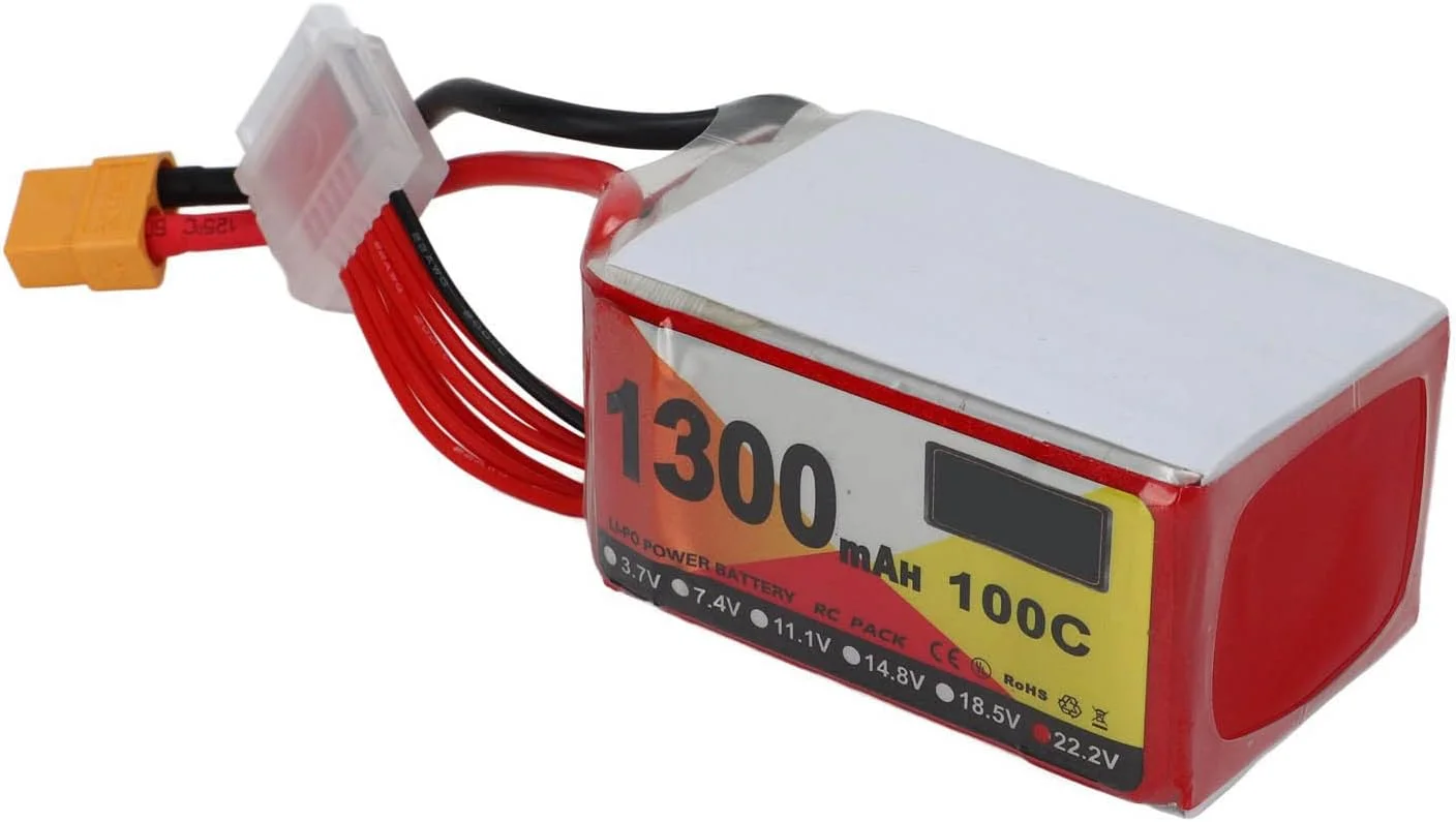 باتری لیتیوم پلیمری آرسی Potne 100c 1300MAH 22.2 V 6S با کانکتور برای کوادکوپتر FPV
