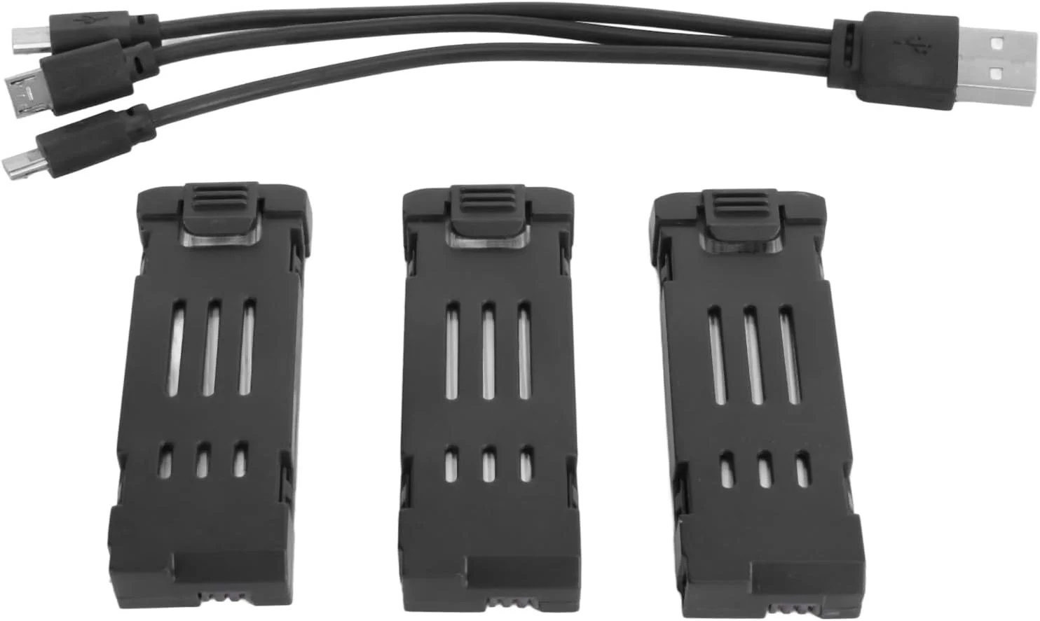 باطری لیتیومی 3.7 ولت 1800 میلی آمپر ساعتی برای پهپادهای RC سوراندی، 3 عدد باطری جایگزین پهپاد به همراه کابل شارژ 3 در 1 برای کوادکوپترهای RC مدل E58 E68 JY109 998PRO