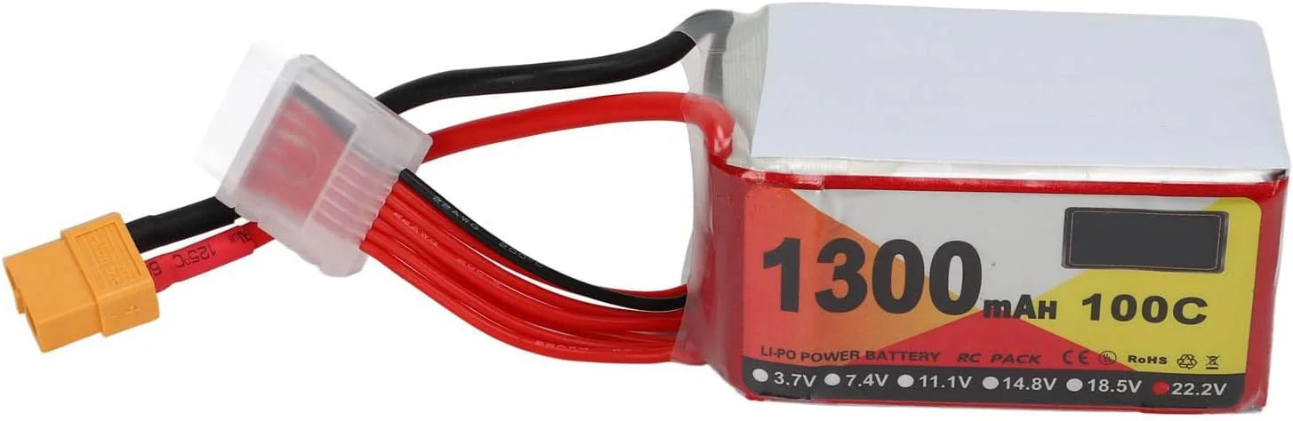 باتری لیتیوم پلیمری آرسی Potne 100c 1300MAH 22.2 V 6S با کانکتور برای کوادکوپتر FPV باتری لیتیوم پلیمری آرسی Potne 100c 1300MAH 22.2 V 6S با کانکتور برای کوادکوپتر FPV