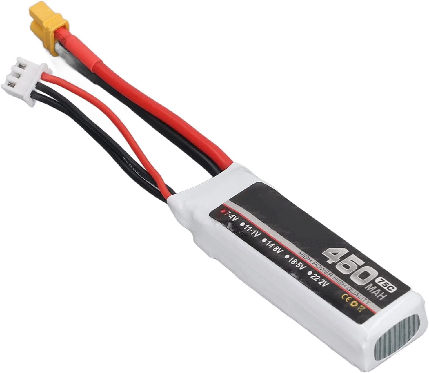 باتری لیتیومی هواپیمای کنترلی Tuwei، باتری پهپاد مسابقه ای FPV سلول درجه یک با عملکرد بالا 450 میلی آمپر ساعت فیلم فلش روکش آلومینیومی PP برای ارتقا (2S)