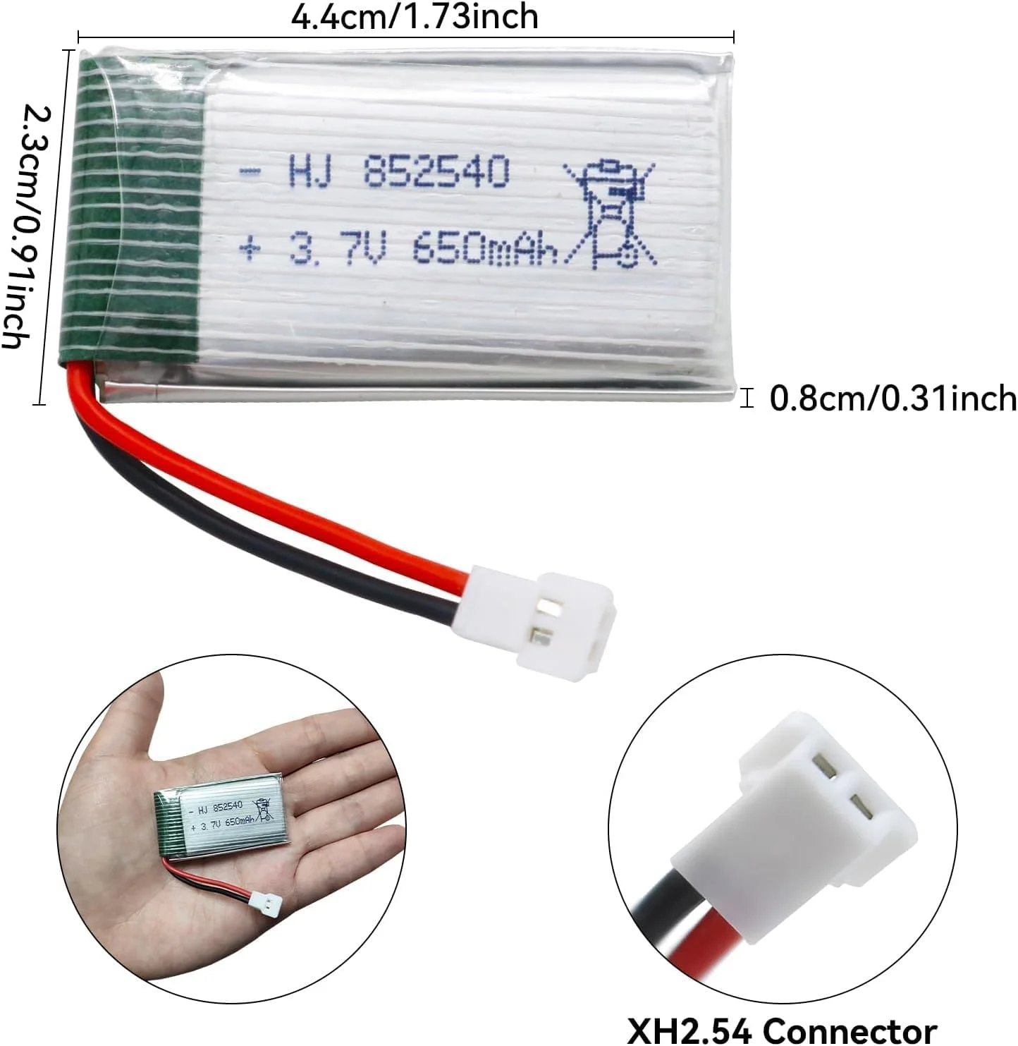بسته 2 عددی باتری لیتیوم پلیمر 3.7 ولتی پهپاد 650 میلی آمپر ساعتی قابل شارژ برای پهپادهای کوادکوپتر سری SYMA X5 با کانکتور XH2.54 به همراه 2 شارژر مناسب برای SYMA X5C X5SW X5SC WLtoys V252 XT Flyer