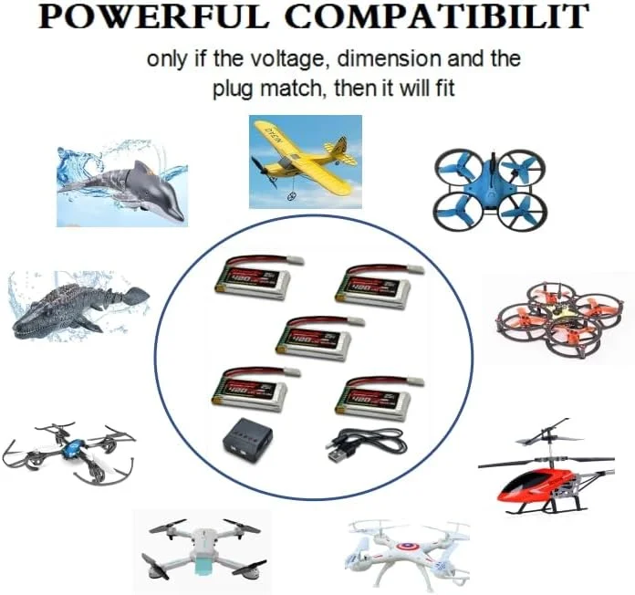 باتری لیتیوم پلیمری RoaringTop 1S 420mah 3.7V 25C با MOLEX به همراه شارژر 5 در 1 برای کوادکوپتر، هلیکوپتر، پهپاد، کوادکوپتر FPV، قایق های کوسه RC و دایناسور کوسه برقی RC