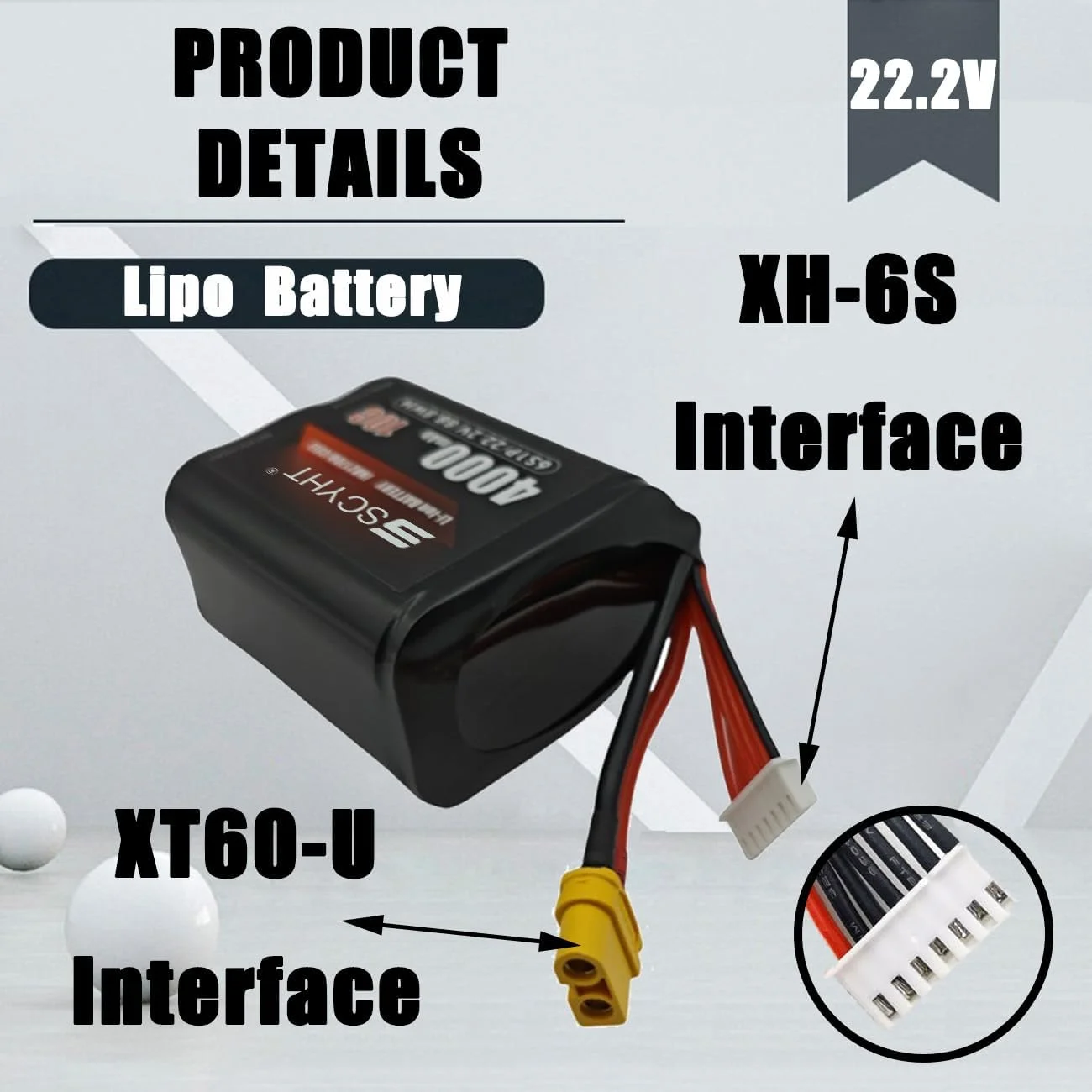 باتری لیتیومی 6S با ولتاژ 22.2 ولت و ظرفیت 5000 میلی آمپر ساعت / 4000 میلی آمپر ساعت، مناسب برای پهپاد و هواپیمای RC با موتورهای 50 تا 110 وات به همراه سیستم مدیریت باتری (BMS)، مدل 22.2v 4000mah تک بسته باتری لیتیومی 6S با ولتاژ 22.2 ولت و ظرفیت 5000 میلی آمپر ساعت / 4000 میلی آمپر ساعت، مناسب برای پهپاد و هواپیمای RC با موتورهای 50 تا 110 وات به همراه سیستم مدیریت باتری (BMS)، مدل 22.2v 4000mah تک بسته
