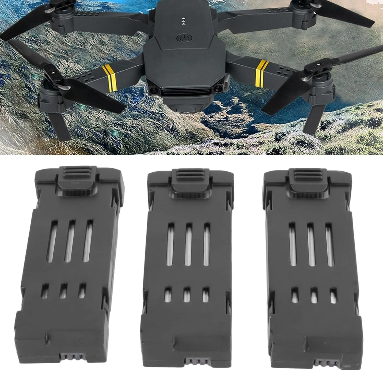 باطری لیتیومی 3.7 ولت 1800 میلی آمپر ساعتی برای پهپادهای RC سوراندی، 3 عدد باطری جایگزین پهپاد به همراه کابل شارژ 3 در 1 برای کوادکوپترهای RC مدل E58 E68 JY109 998PRO