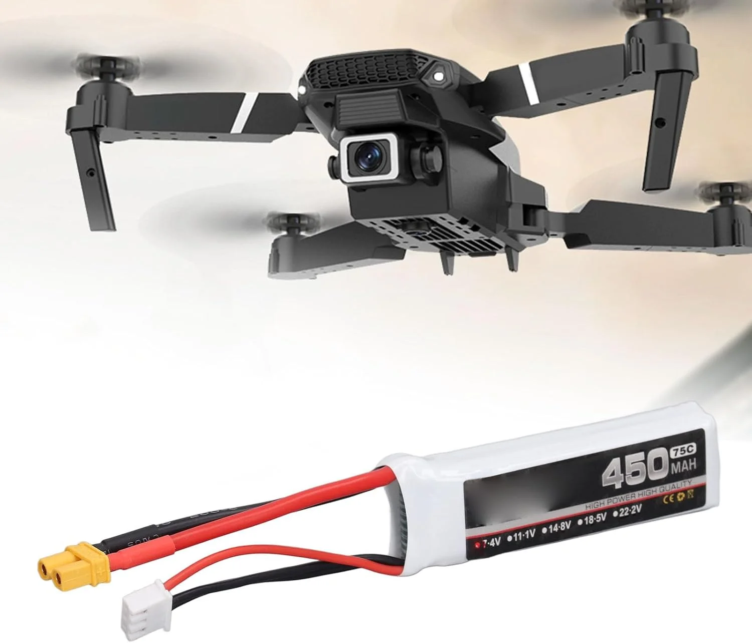 باتری لیتیومی هواپیمای کنترلی Tuwei، باتری پهپاد مسابقه ای FPV سلول درجه یک با عملکرد بالا 450 میلی آمپر ساعت فیلم فلش روکش آلومینیومی PP برای ارتقا (2S)