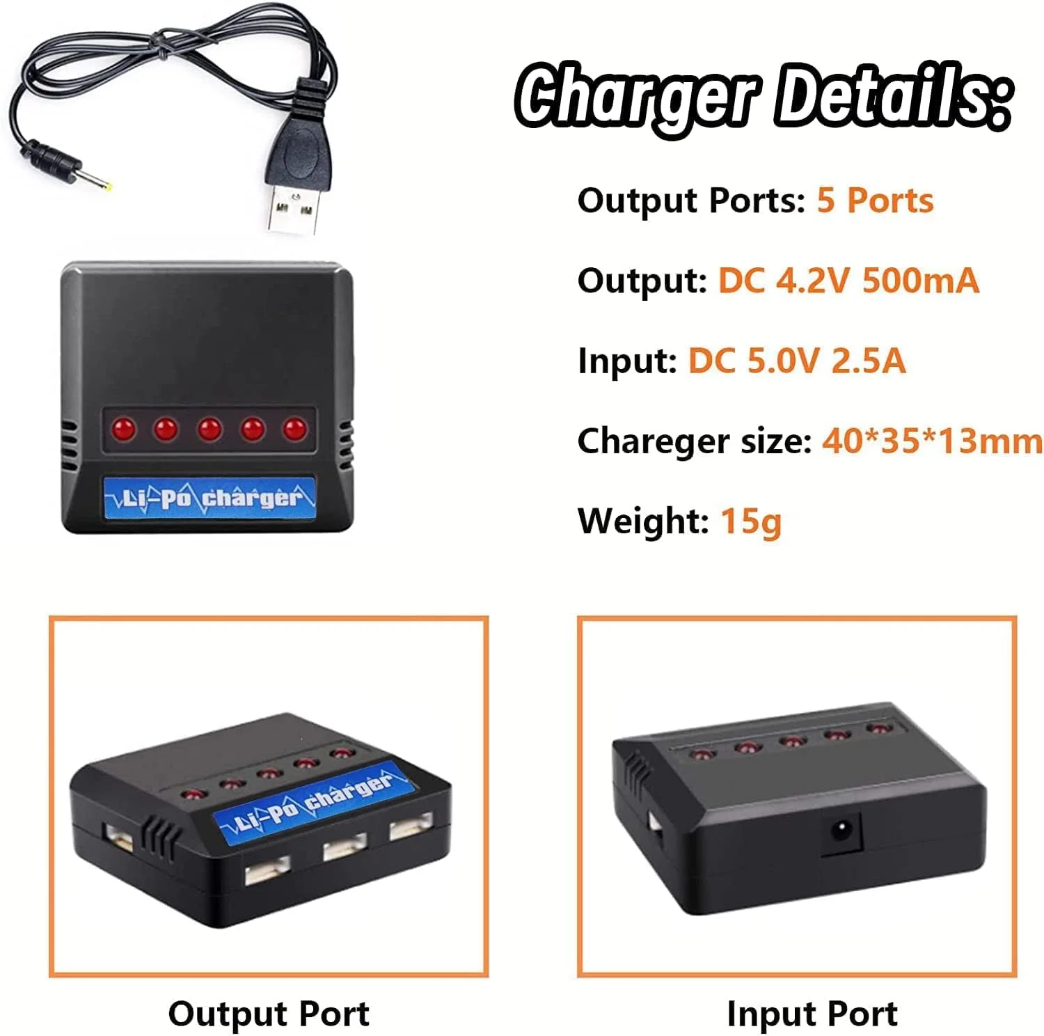 باتری لیتیوم پلیمری RoaringTop 1S 420mah 3.7V 25C با MOLEX به همراه شارژر 5 در 1 برای کوادکوپتر، هلیکوپتر، پهپاد، کوادکوپتر FPV، قایق های کوسه RC و دایناسور کوسه برقی RC