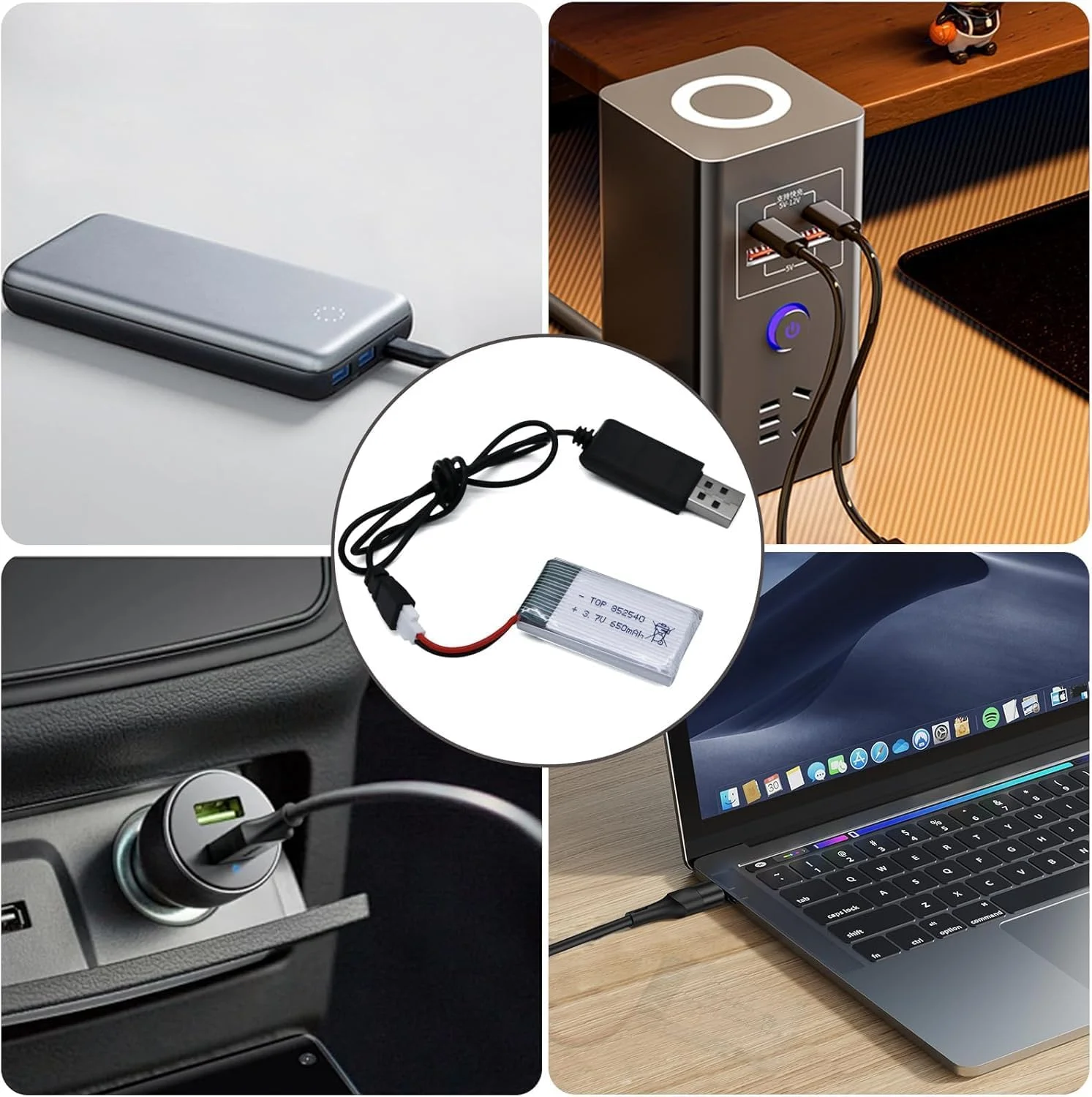 بسته 2 عددی باتری لیتیوم پلیمر 3.7 ولتی پهپاد 650 میلی آمپر ساعتی قابل شارژ برای پهپادهای کوادکوپتر سری SYMA X5 با کانکتور XH2.54 به همراه 2 شارژر مناسب برای SYMA X5C X5SW X5SC WLtoys V252 XT Flyer