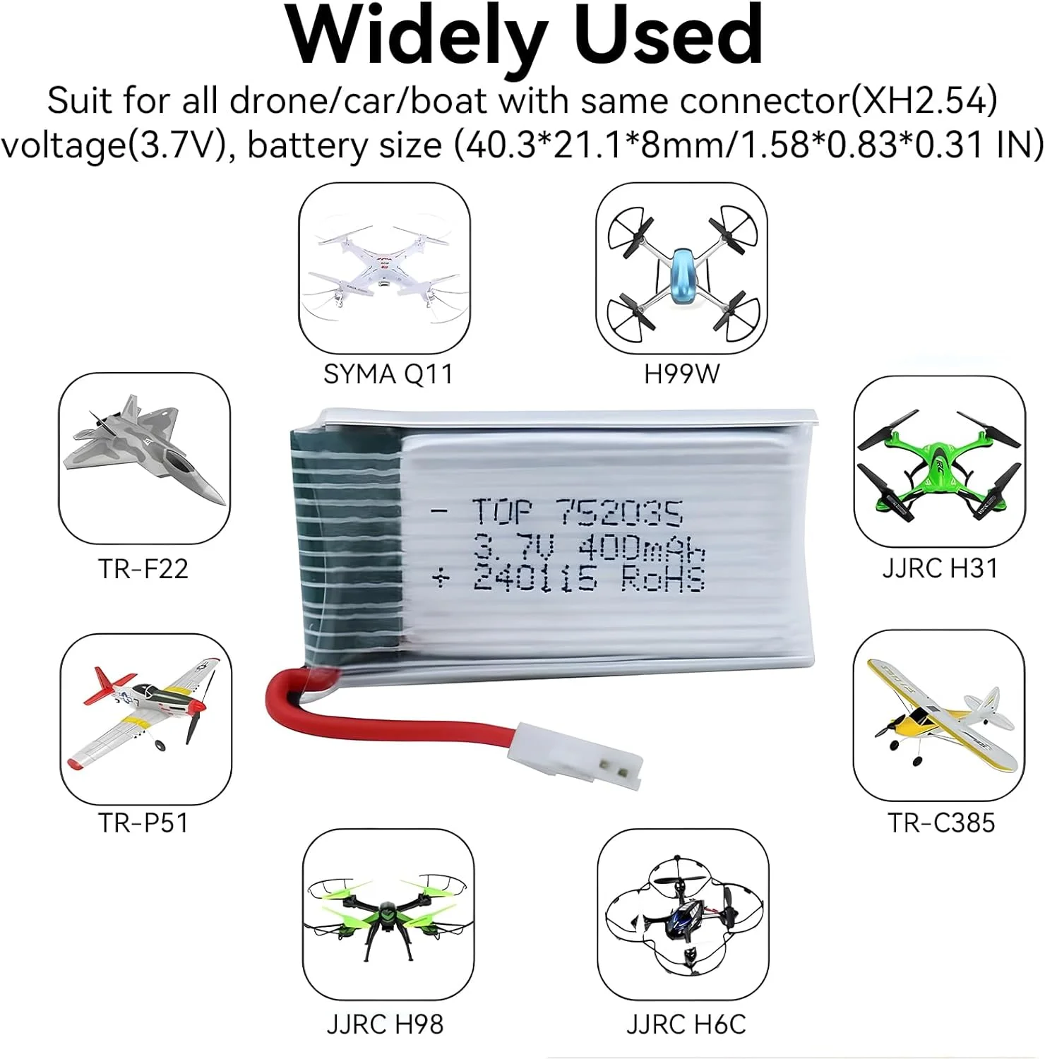 باتری لیتیوم پلیمر 3.7 ولت 400 میلی آمپر ساعت - 5 عدد باتری پهپاد به همراه شارژر USB پنج در یک برای سایما Q11 H99W H31 H6C H98 TR-C385 TR-P51 TR-F22 قطعات کوادکوپتر باتری های قابل شارژ AT-96 (5 عدد 3.7 ولت 400 میلی آمپر ساعت)