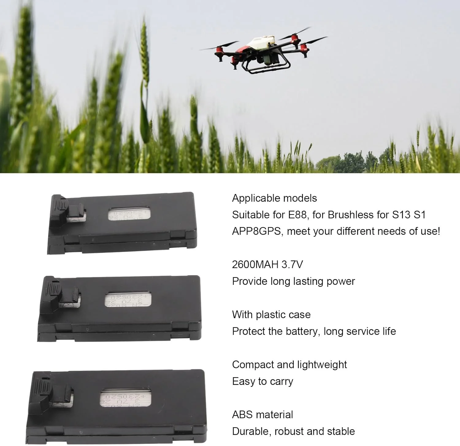 بسته 3 عددی باتری کوادکوپتر، 2600MAH 3.7V باتری لیتیومی قابل شارژ قابل حمل برای E88 S13 S1 APP8GPS براشلس