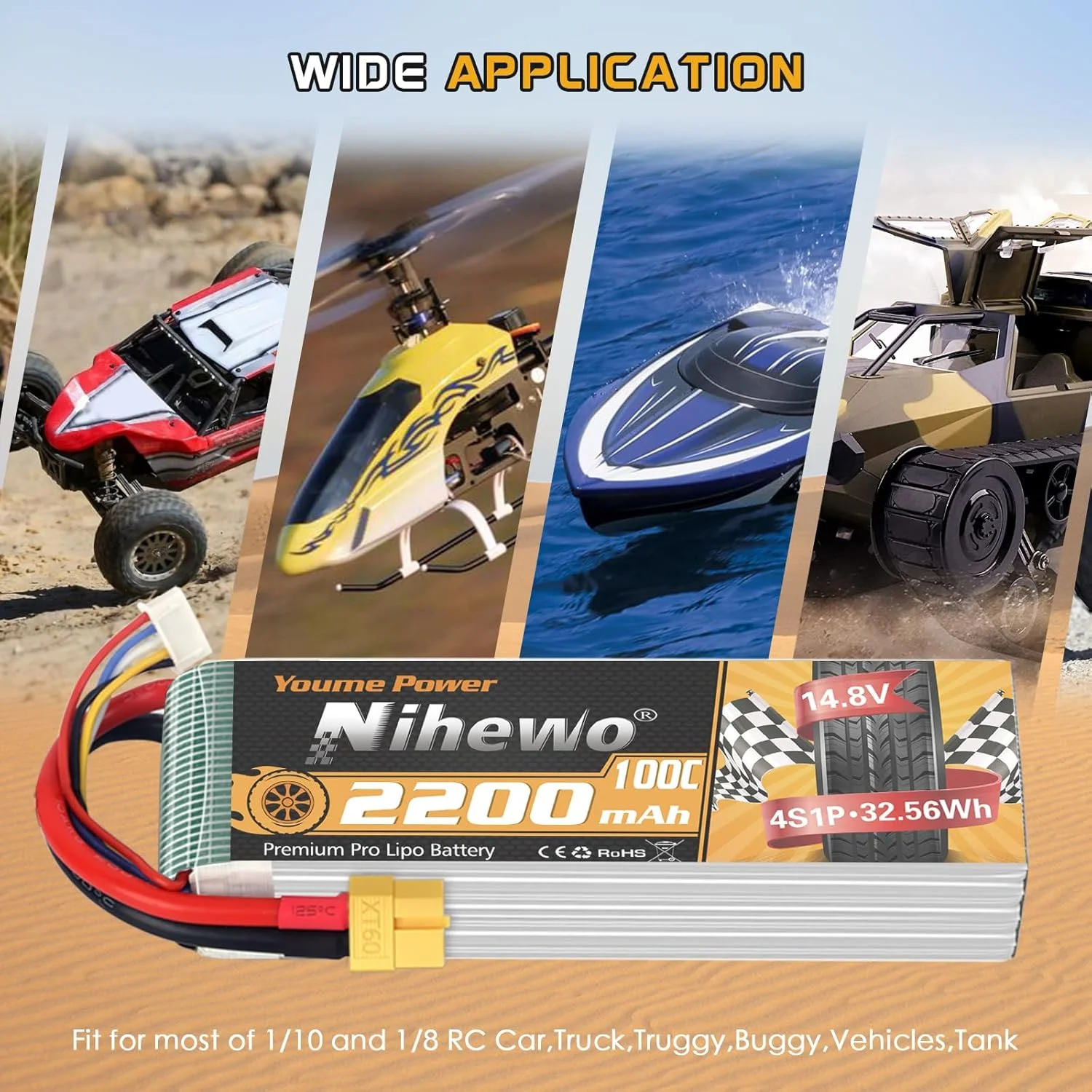 باطری لیتیوم پلیمری 4 سل 14.8 ولت 2200 میلی آمپر ساعت با بدنه نرم 100C و کانکتور XT60 مناسب برای FPV Drone، کوادکوپتر RC، هلیکوپتر، هواپیما، ماشین، کامیون و قایق مدل RC (بسته 2 عددی) باطری لیتیوم پلیمری 4 سل 14.8 ولت 2200 میلی آمپر ساعت با بدنه نرم 100C و کانکتور XT60 مناسب برای FPV Drone، کوادکوپتر RC، هلیکوپتر، هواپیما، ماشین، کامیون و قایق مدل RC (بسته 2 عددی)