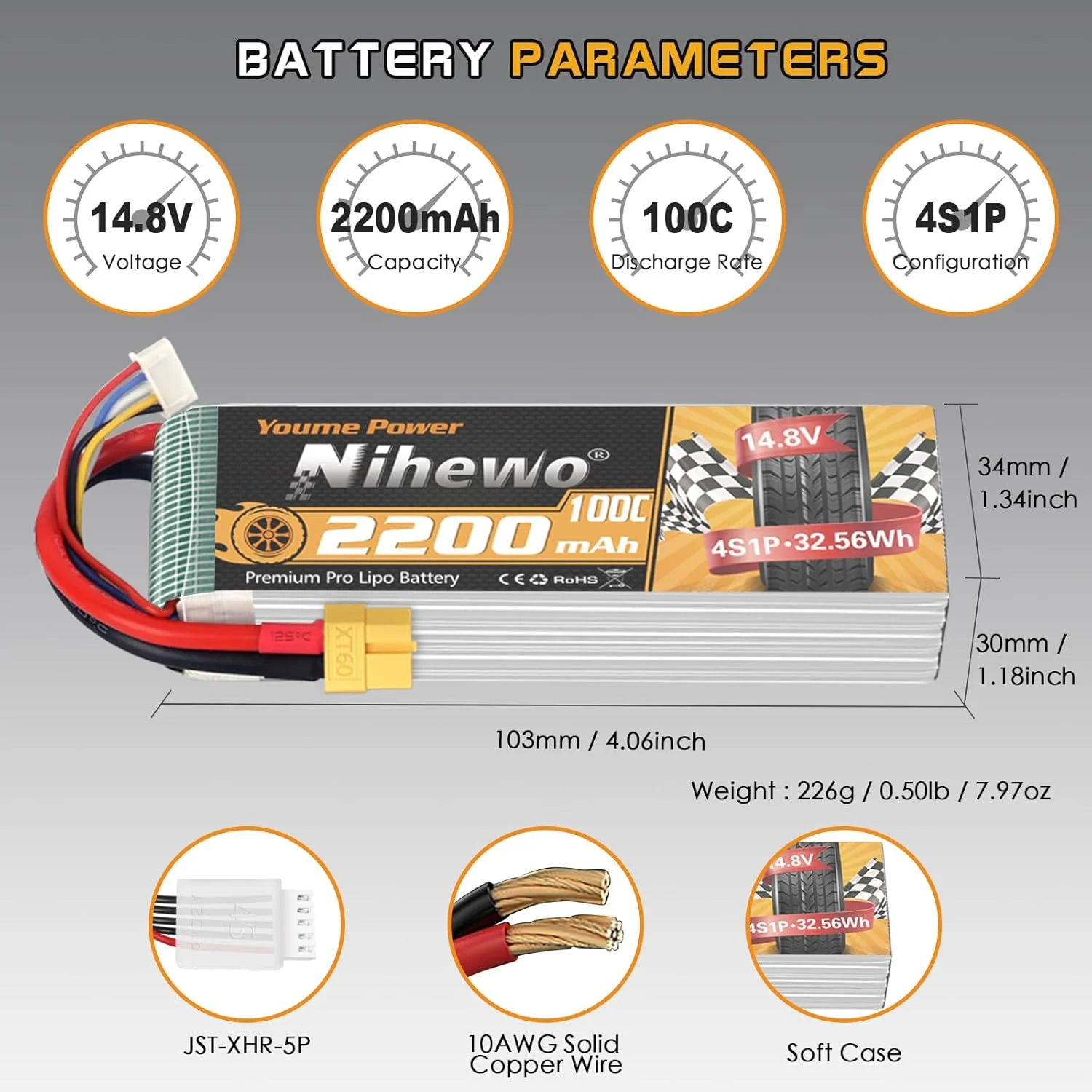 باطری لیتیوم پلیمری 4 سل 14.8 ولت 2200 میلی آمپر ساعت با بدنه نرم 100C و کانکتور XT60 مناسب برای FPV Drone، کوادکوپتر RC، هلیکوپتر، هواپیما، ماشین، کامیون و قایق مدل RC (بسته 2 عددی) باطری لیتیوم پلیمری 4 سل 14.8 ولت 2200 میلی آمپر ساعت با بدنه نرم 100C و کانکتور XT60 مناسب برای FPV Drone، کوادکوپتر RC، هلیکوپتر، هواپیما، ماشین، کامیون و قایق مدل RC (بسته 2 عددی)