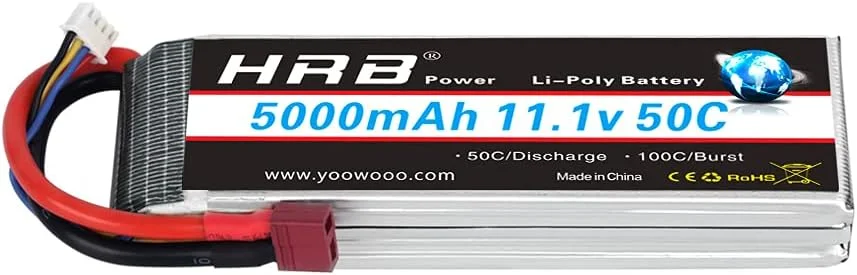 باطری لیتیوم پلیمر 3S HRB، 11.1 ولت، 5000 میلی آمپر ساعت، 50C به همراه کانکتور Dean T سازگار با کوادکوپتر، هلیکوپتر، هواپیما، قایق، ماشین و سرگرمی های آرسی