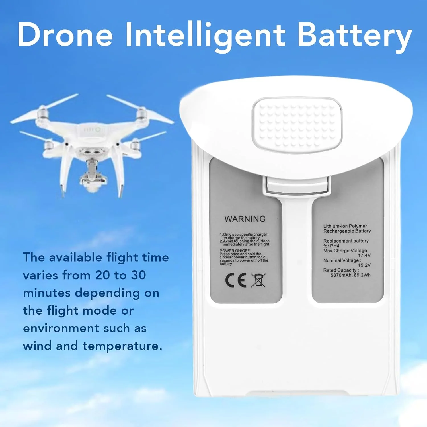 باتری هوشمند پهپاد، باتری جایگزین پرواز هوشمند 5870MAH با ظرفیت بالا برای فانتوم 4 پرو 4A 4 پرو V2.0 RTK