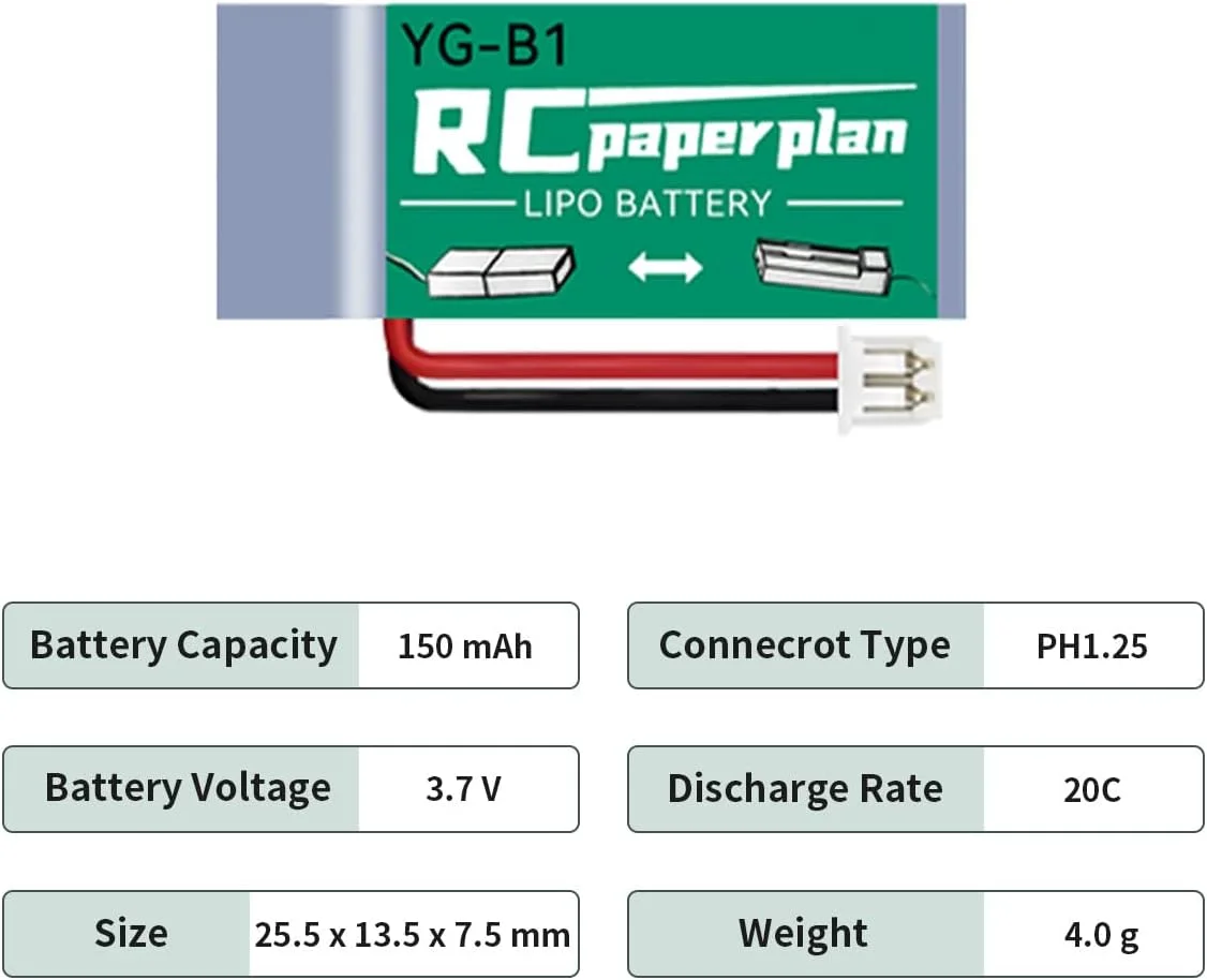 بسته 2 عددی باتری لیپو 3.7 ولت HAWK'S WORK، باتری پلیمری لیتیومی قابل شارژ 150 میلی آمپر ساعت برای هواپیماهای RC، هلیکوپتر، پهپاد همه مدل ها و اسباب بازی ها (کانکتور PH1.25)