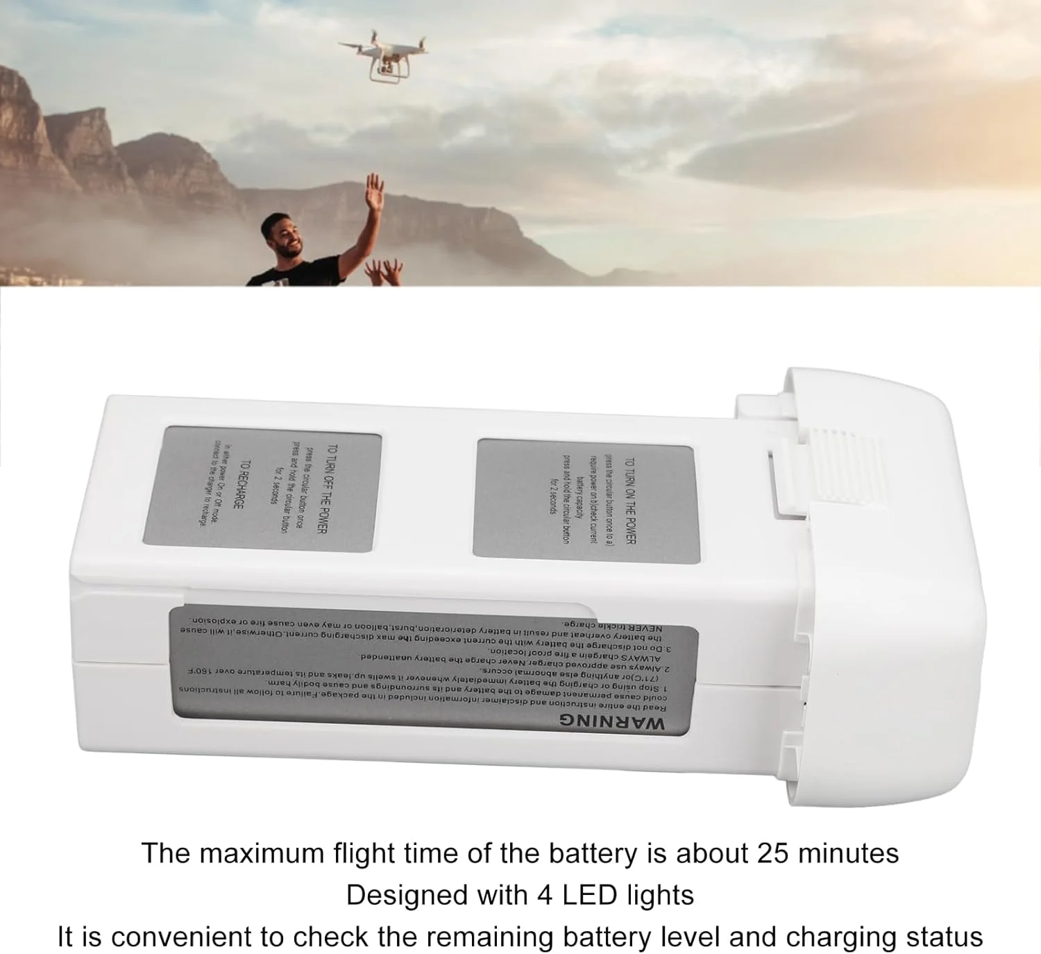 باتری هوشمند برای پهپاد 2، 6000mAh 11.1V 66.6Wh، باتری جایگزین پهپاد 2، زمان پرواز 25 دقیقه