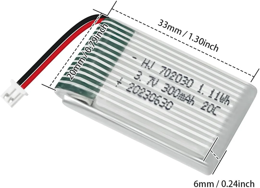 باتری لیتیوم پلیمری قابل شارژ 3.7 ولت 300 میلی آمپر ساعت برای هواپیما، هلیکوپتر، پهپاد و اسباب بازی های RC (کانکتور PH1.25) - 2 عدد باتری لیتیوم پلیمری قابل شارژ 3.7 ولت 300 میلی آمپر ساعت برای هواپیما، هلیکوپتر، پهپاد و اسباب بازی های RC (کانکتور PH1.25) - 2 عدد