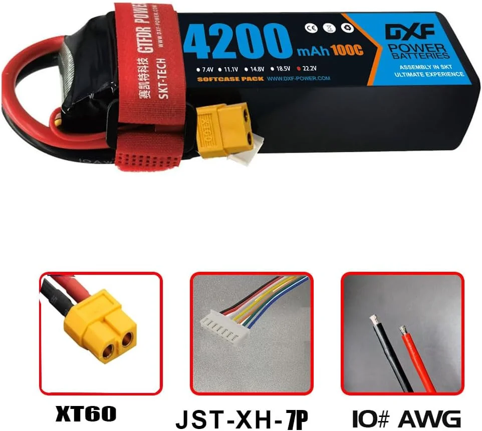 بسته دو عددی باتری لیپو 6S 22.2 ولت 4200 میلی آمپر ساعت 100C گرافن DXF با کانکتور XT60 برای هواپیماهای کنترلی، هلیکوپترهای کنترلی، کوادکوپترهای کنترلی، ماشین های کنترلی، کامیون های کنترلی و مدل قایق - تصویر 3 بسته دو عددی باتری لیپو 6S 22.2 ولت 4200 میلی آمپر ساعت 100C گرافن DXF با کانکتور XT60 برای هواپیماهای کنترلی، هلیکوپترهای کنترلی، کوادکوپترهای کنترلی، ماشین های کنترلی، کامیون های کنترلی و مدل قایق - تصویر 3