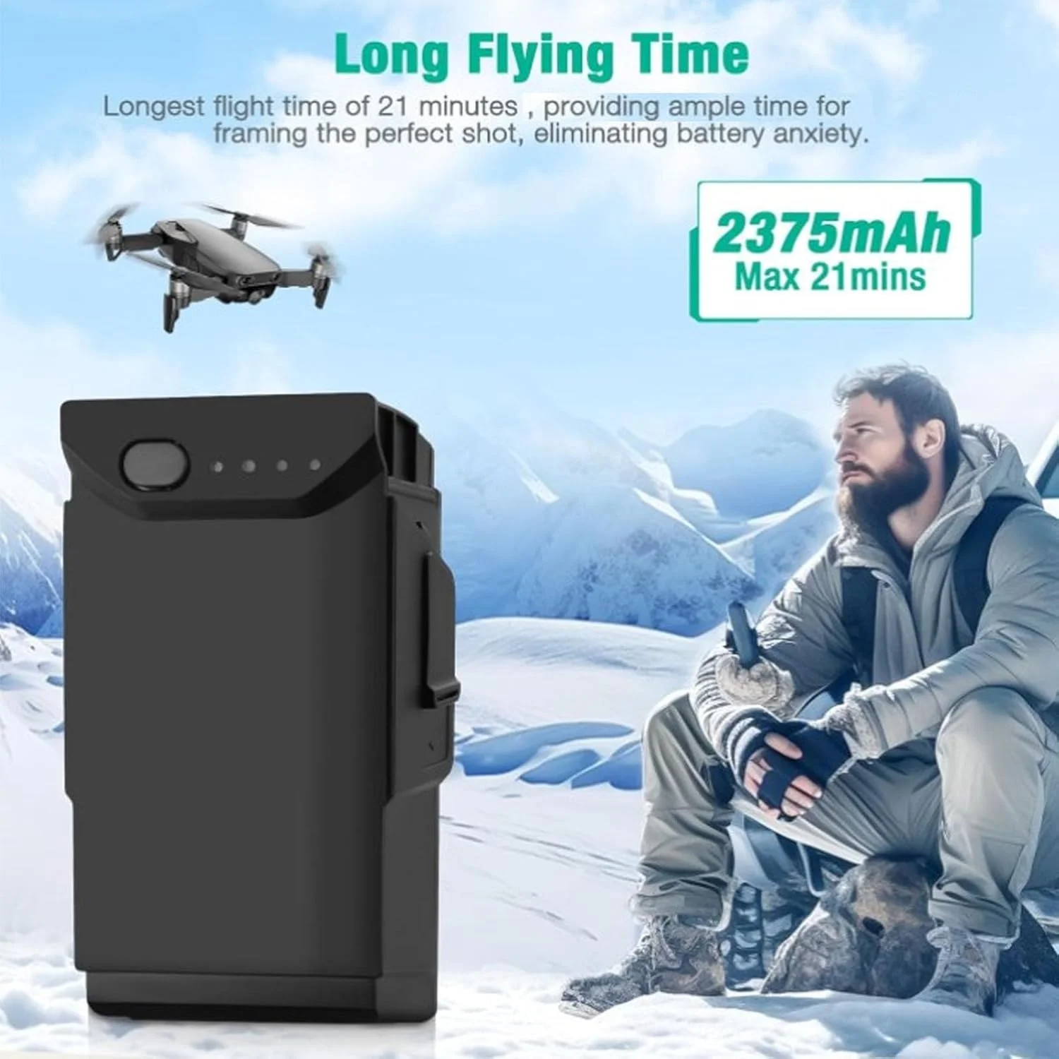 باطری پرواز هوشمند اصلی Dpofirs، باطری پرواز هوشمند جایگزین برای پهپاد MAVIC Air ظرفیت 2375mAh زمان پرواز 21 دقیقه برای پهپاد سری MAVIC 2 (2 عدد)