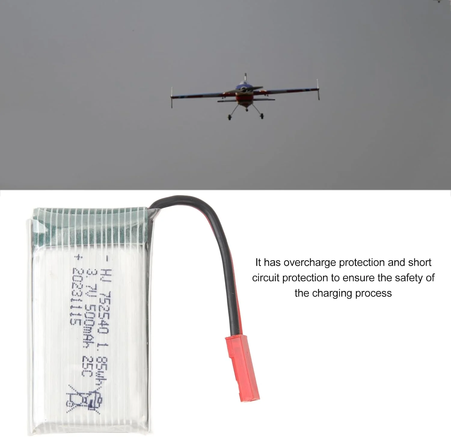 باتری پهپاد آرسی 3.7 ولت 500 میلی آمپر با دوشاخه قرمز JST 752540 25C باتری لیتیومی با عملکرد بالا برای هلیکوپتر آرسی X5C