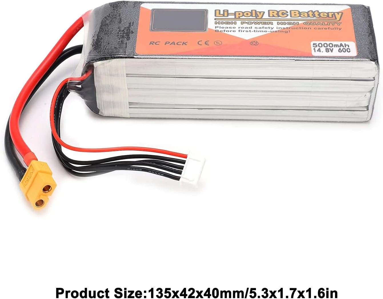 باتری لیتیوم پلیمر 14.8 ولت 5000 میلی آمپر ساعت 4 سل با کانکتور مناسب برای مسابقات پهپادهای FPV، کوادکوپترهای RC، هلیکوپتر، هواپیما، قایق و ماشین باتری لیتیوم پلیمر 14.8 ولت 5000 میلی آمپر ساعت 4 سل با کانکتور مناسب برای مسابقات پهپادهای FPV، کوادکوپترهای RC، هلیکوپتر، هواپیما، قایق و ماشین