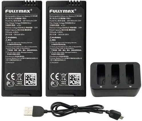 دو عدد باتری لیتیومی 3.8 ولت 1100 میلی آمپر ساعت برای جایگزینی باتری پهپاد مناسب برای روتورهای DJI Tello RC، به همراه شارژر سه در یک