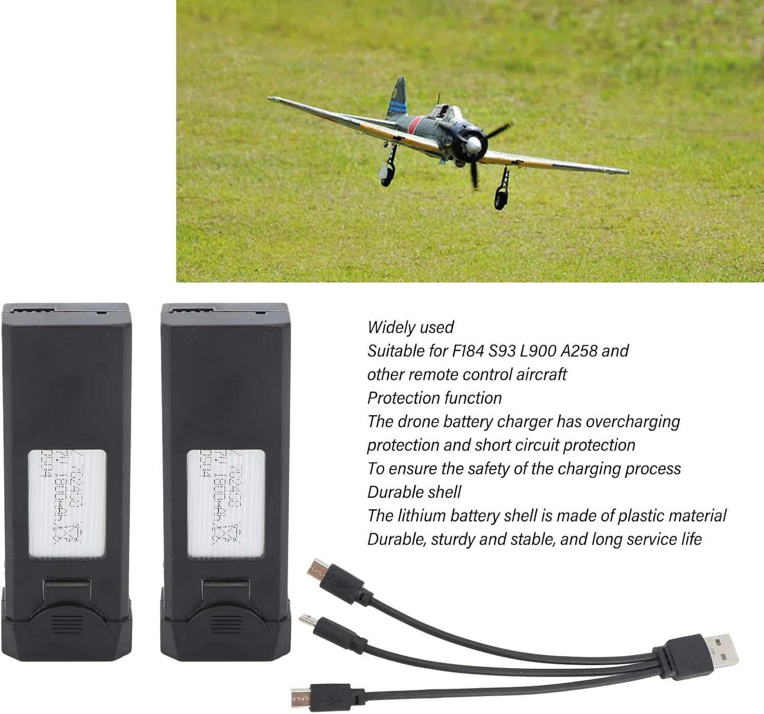 2 عدد باتری 3.7 ولت 1800 میلی آمپر ساعت به همراه کابل شارژ برای پهپاد کنترلی از راه دور مدل F184 S93 L900 2 عدد باتری 3.7 ولت 1800 میلی آمپر ساعت به همراه کابل شارژ برای پهپاد کنترلی از راه دور مدل F184 S93 L900