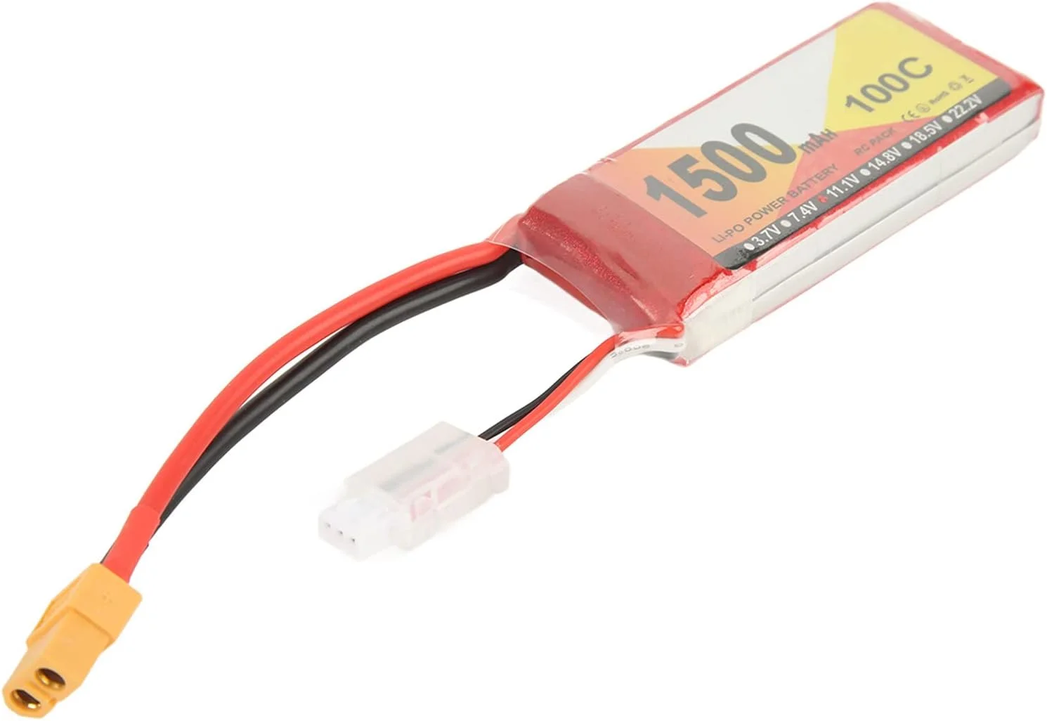 باتری لیتیوم پلیمر 11.1 ولت 1500 میلی آمپر 100C 3S با کانکتور برای کوادکوپتر، هلیکوپتر و هواپیمای مسابقه ای FPV