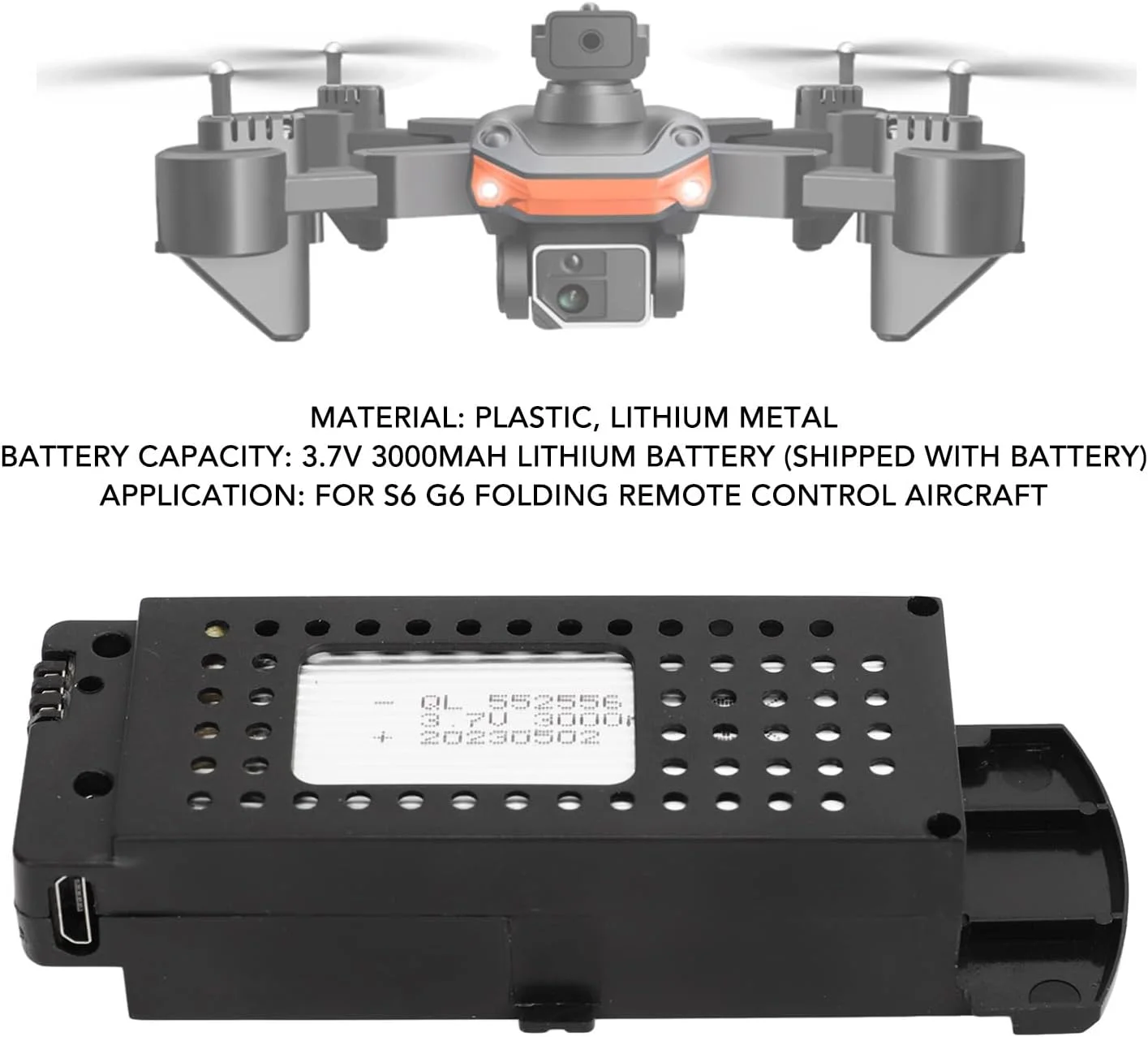 باتری لیتیومی 3.7 ولت 3000 میلی آمپر ساعتی پهپاد، 2 عدد باتری قابل حمل RC جایگزین با کابل 3 در 1 برای هواپیمای RC پهپاد S6 G6