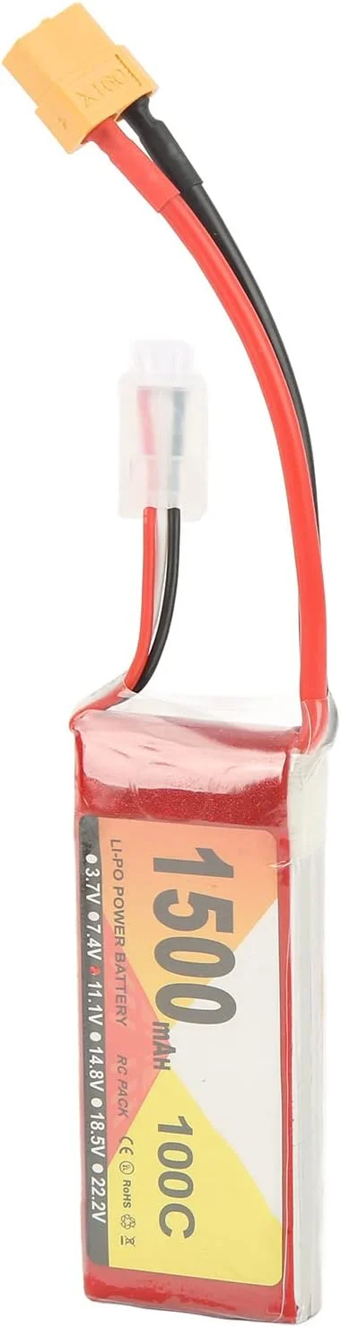 باتری لیتیوم پلیمر 11.1 ولت 1500 میلی آمپر 100C 3S با کانکتور برای کوادکوپتر، هلیکوپتر و هواپیمای مسابقه ای FPV