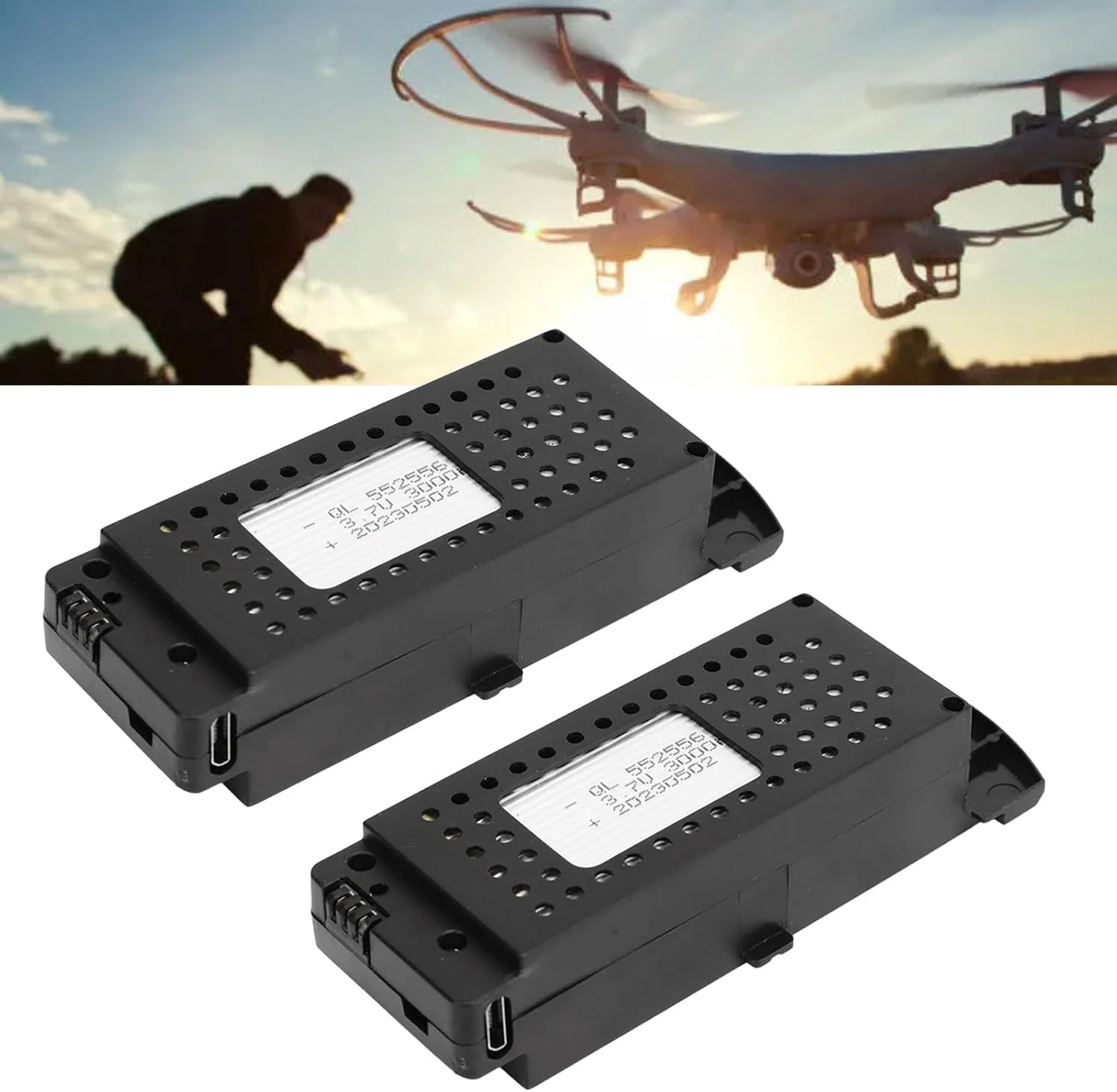 باتری لیتیومی 3.7 ولت 3000 میلی آمپر ساعتی پهپاد، 2 عدد باتری قابل حمل RC جایگزین با کابل 3 در 1 برای هواپیمای RC پهپاد S6 G6