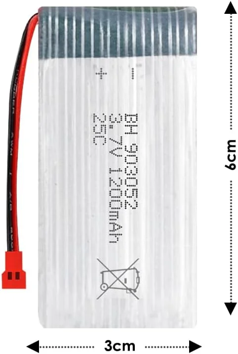 باتری لیتیومی 3.7 ولت 1200 میلی آمپر ساعتی تک عددی برای قطعات یدکی هلیکوپتر کوادکوپتر مینی پهپاد آرسی (قرمز)