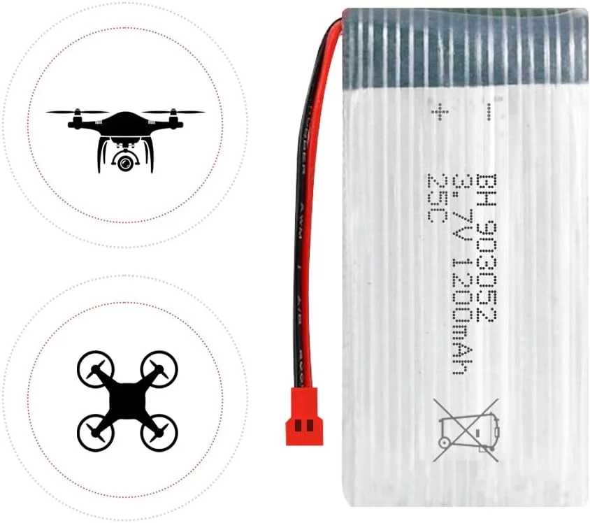 باتری لیتیومی 3.7 ولت 1200 میلی آمپر ساعتی تک عددی برای قطعات یدکی هلیکوپتر کوادکوپتر مینی پهپاد آرسی (قرمز)