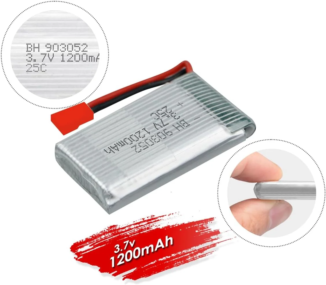 باتری لیتیومی 3.7 ولت 1200 میلی آمپر ساعتی تک عددی برای قطعات یدکی هلیکوپتر کوادکوپتر مینی پهپاد آرسی (قرمز)