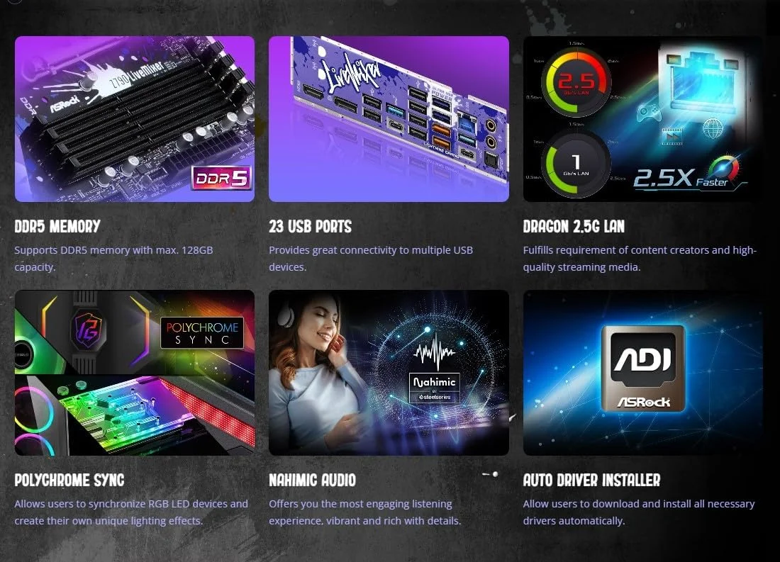 مادربرد Asrock Z790 LIVEMIXER، اینتل Z790، سوکت 1700، فرم فاکتور ATX، چهار اسلات DDR5، HDMI، DP، eDP، شبکه 2.5G LAN، PCIe5، RGB، پنج اسلات M.2