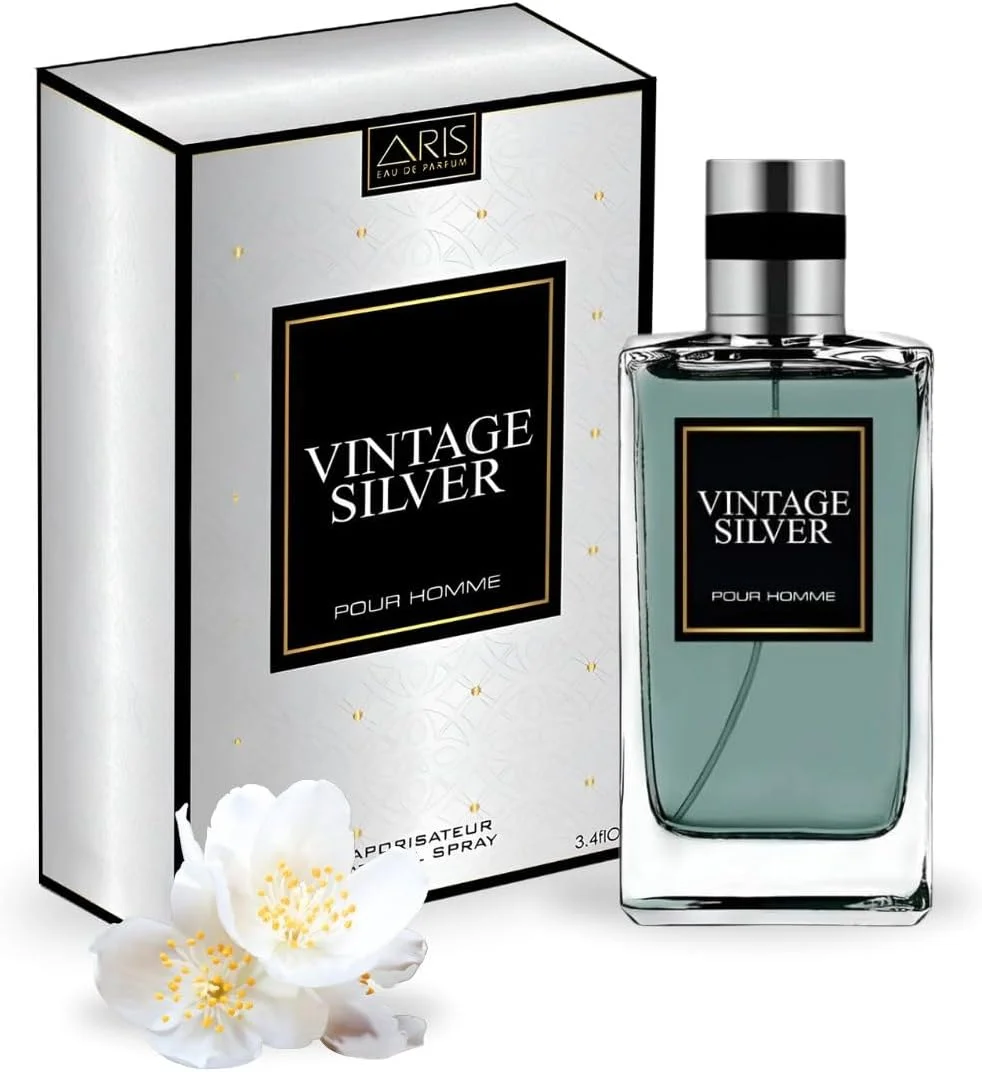 عطر مردانه - ادو پرفیوم - نقره ای وینتیج از آریس - رایحه یاس و گریپ فروت برای مردان - رایحه ماندگار ادکلن - 100 میلی لیتر